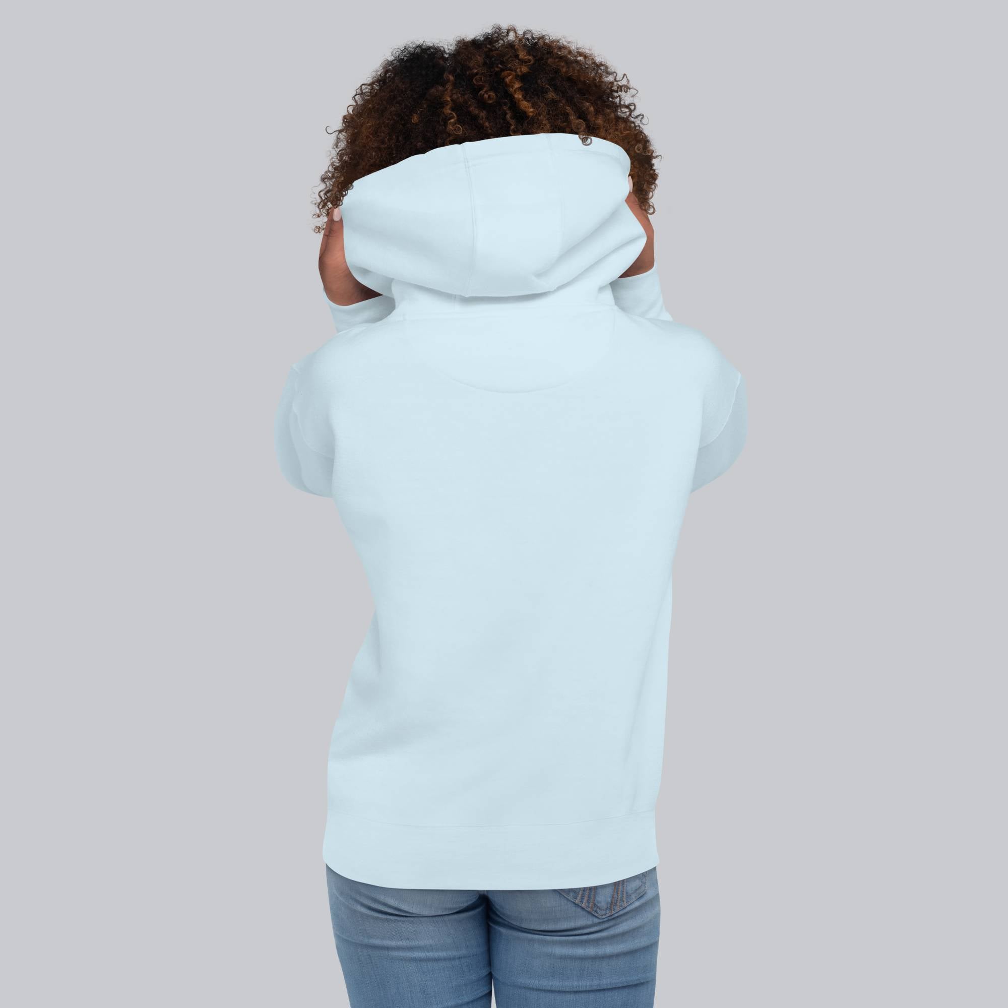 Light blue hoodie with a custom Music Code