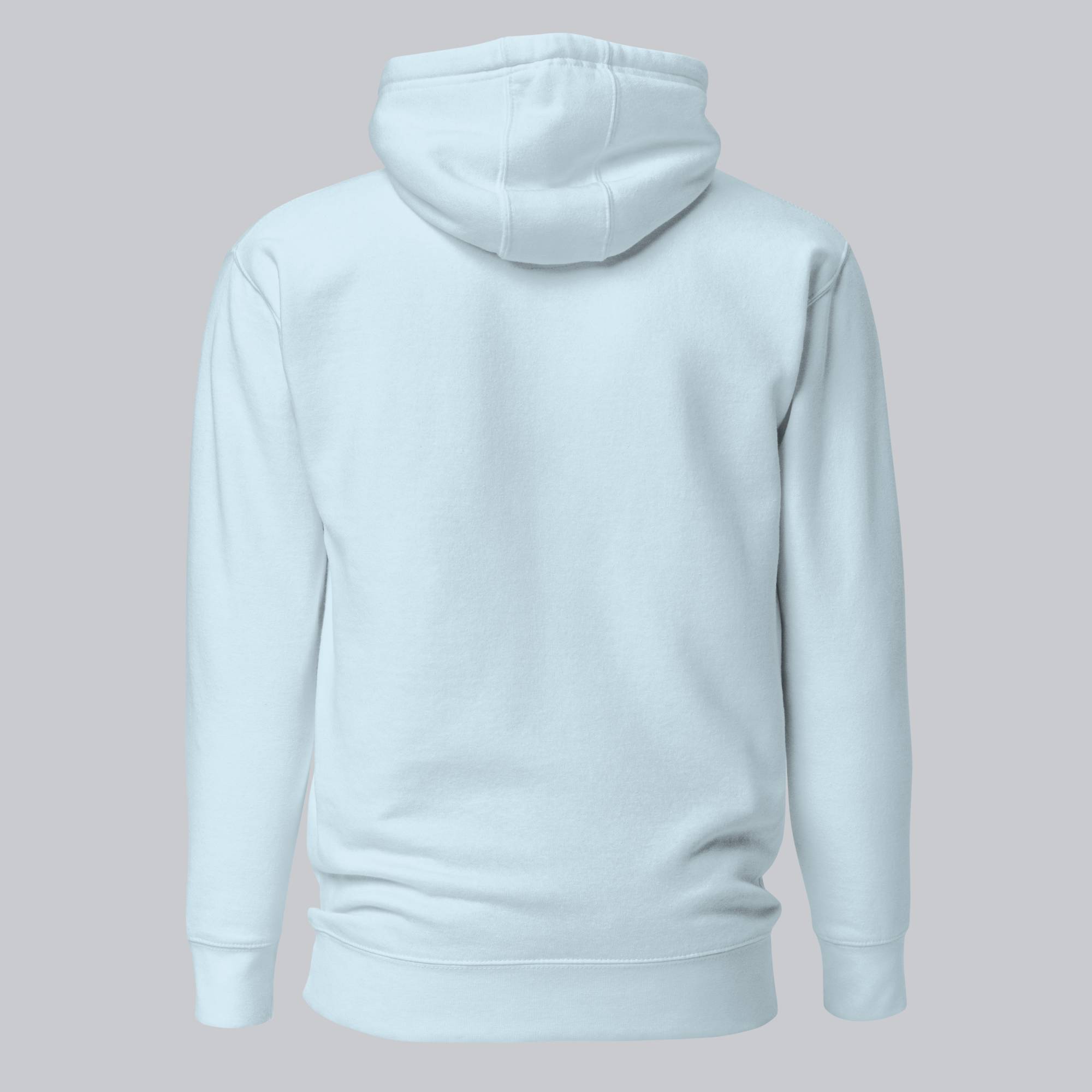 Light blue hoodie with a custom Music Code