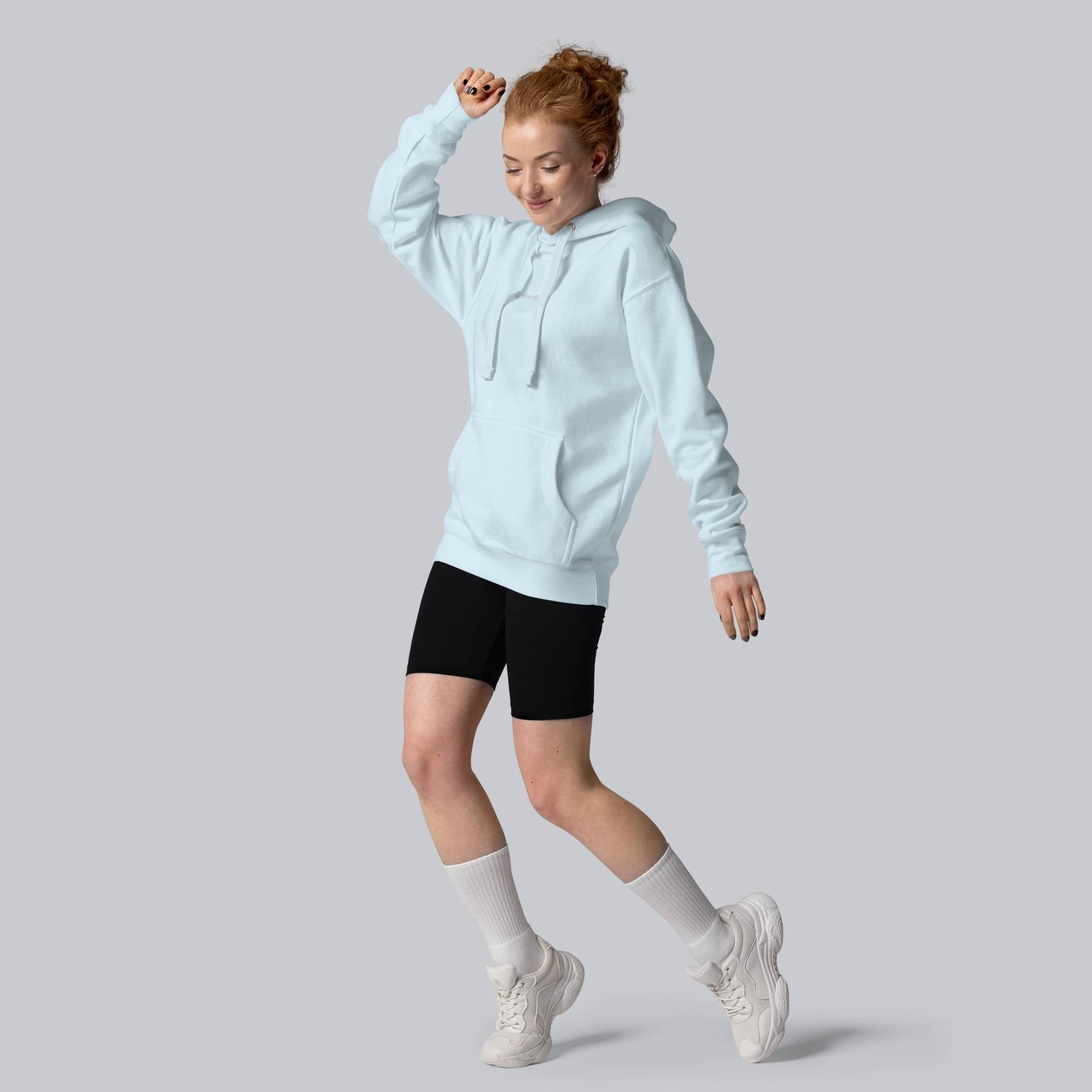 Light blue hoodie with a custom Music Code