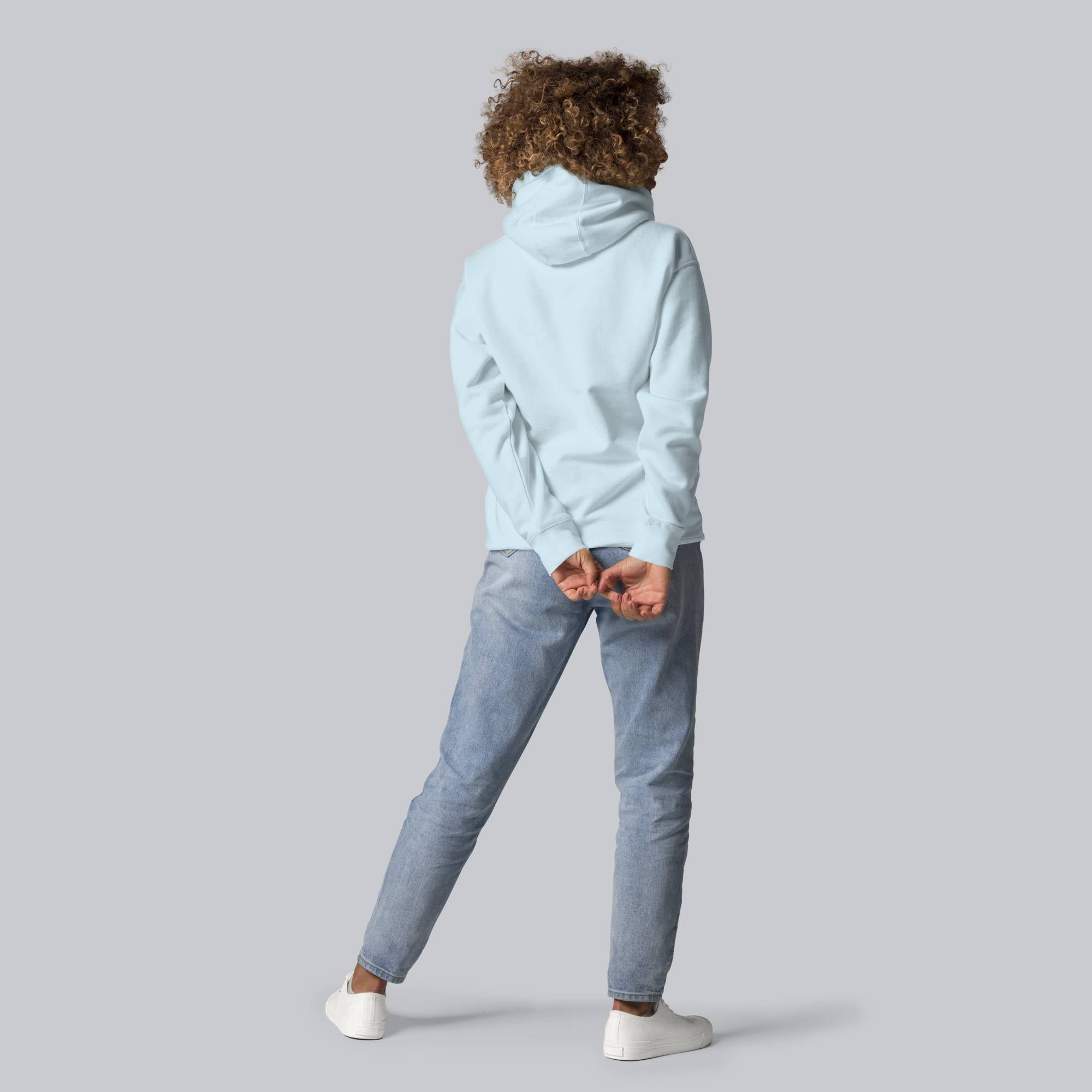Light blue hoodie with a custom Music Code