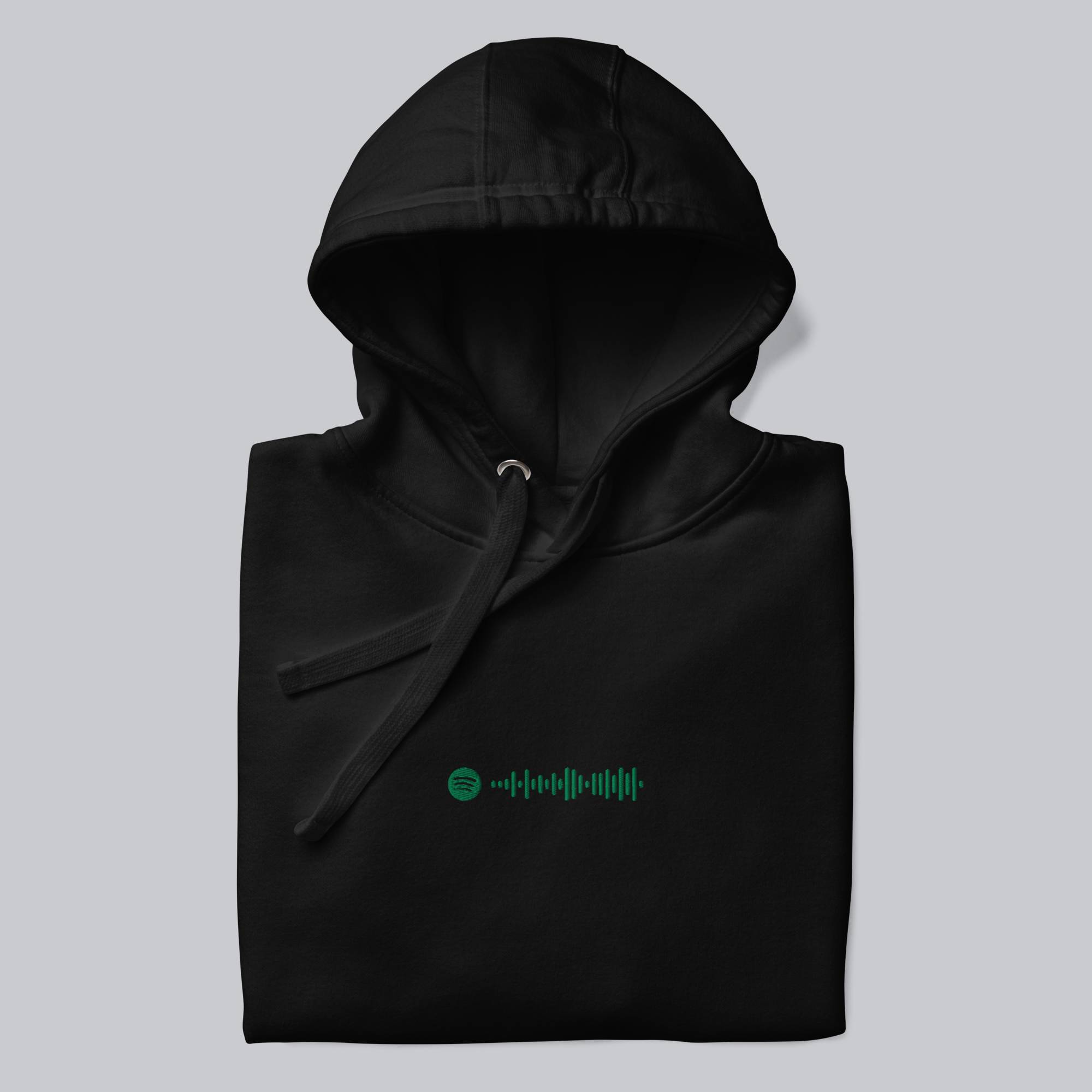 Black hoodie with a custom Music Code