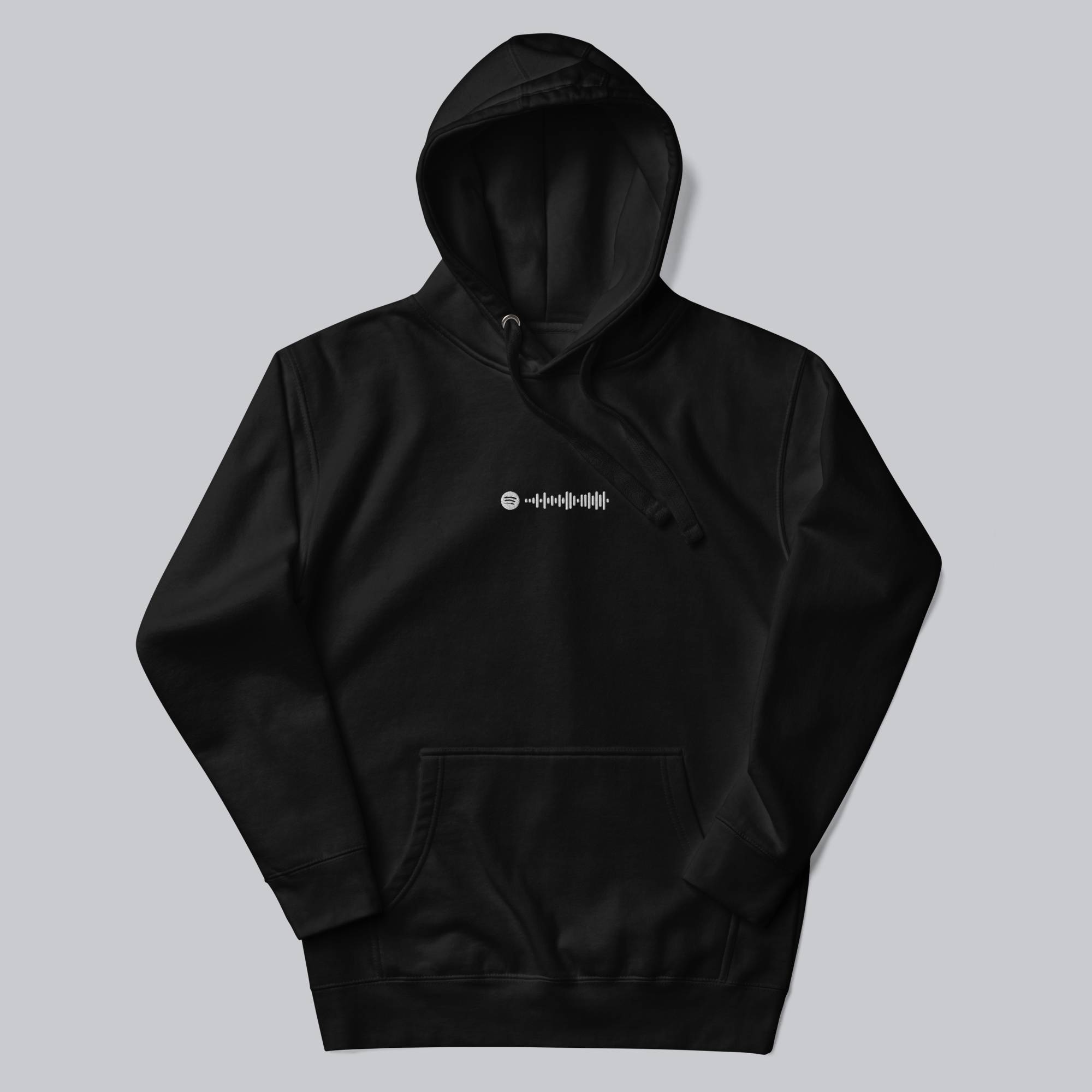 Black hoodie with a custom Music Code