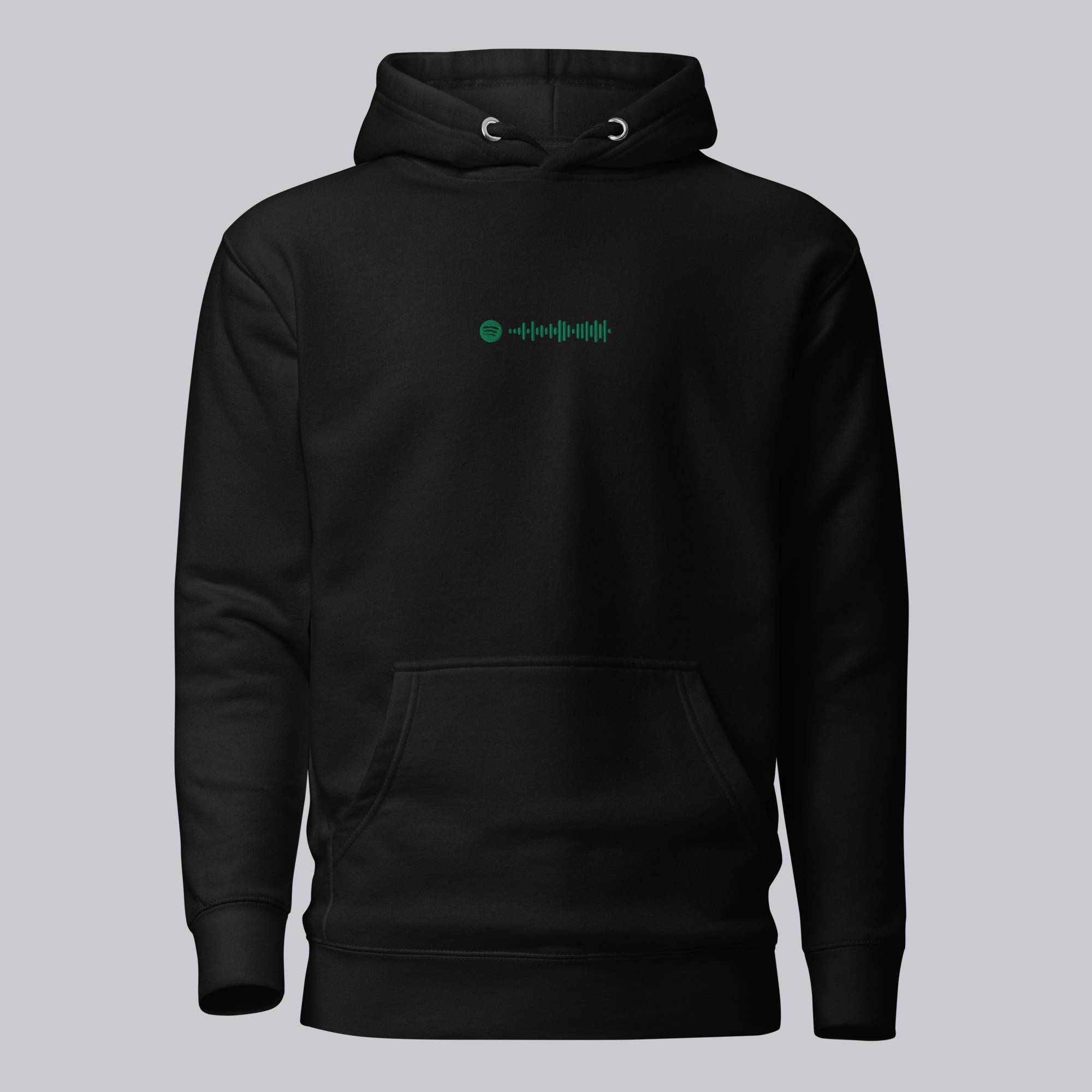 Black hoodie with a custom Music Code