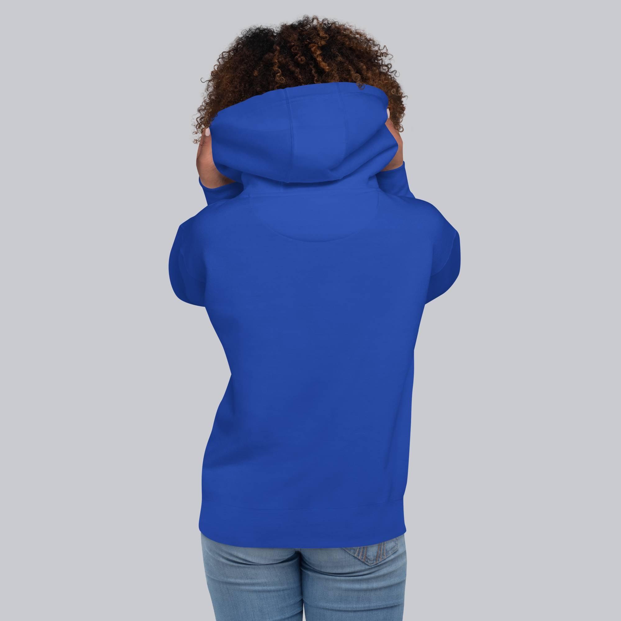 Blue hoodie with a custom Music Code
