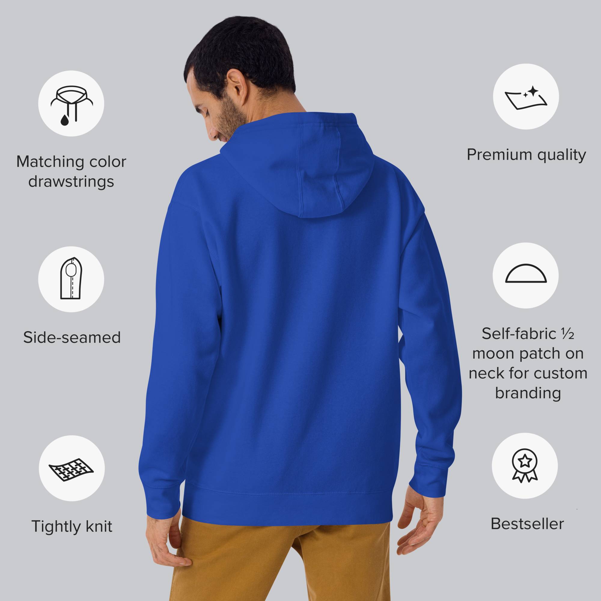 Blue hoodie with a custom Music Code