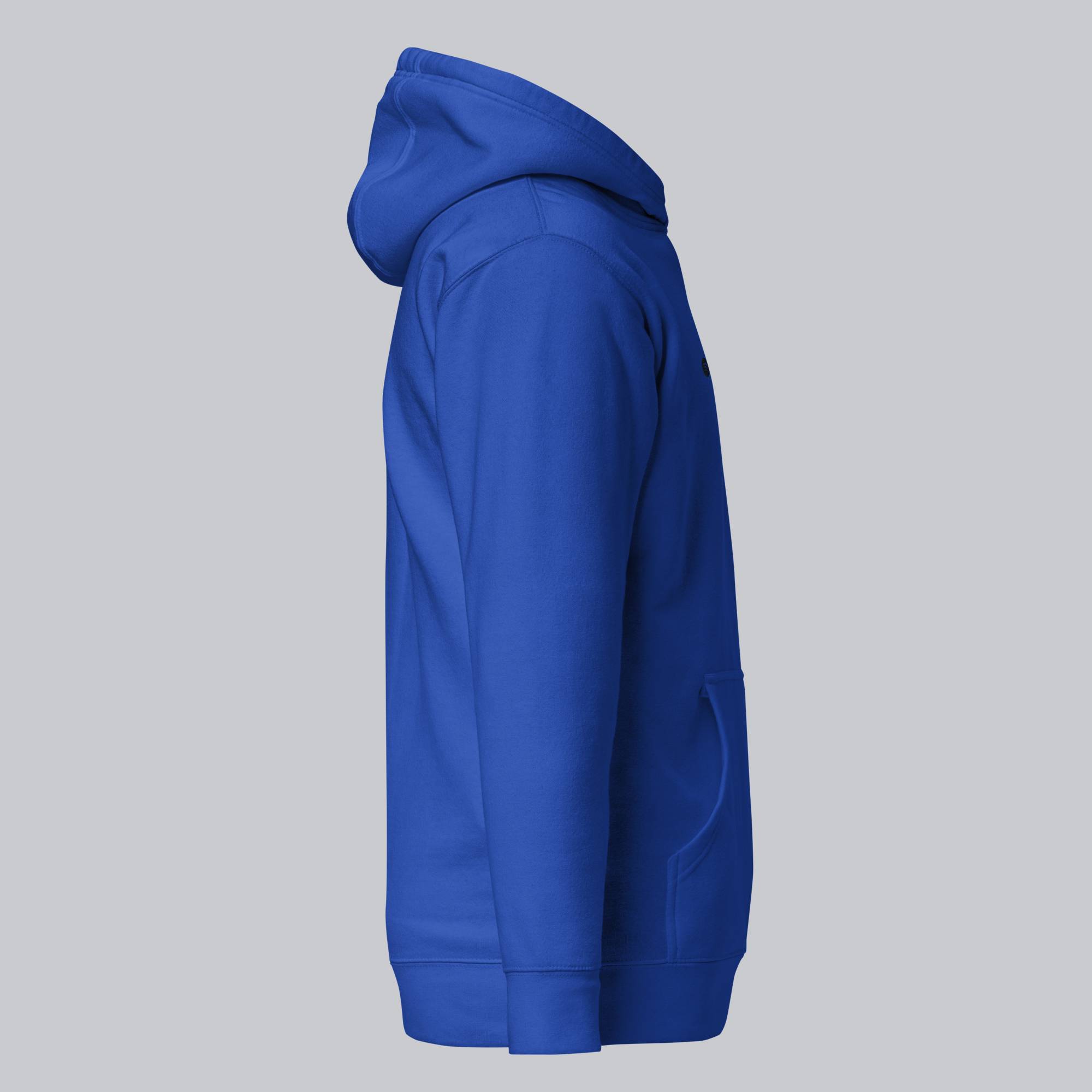 Blue hoodie with a custom Music Code