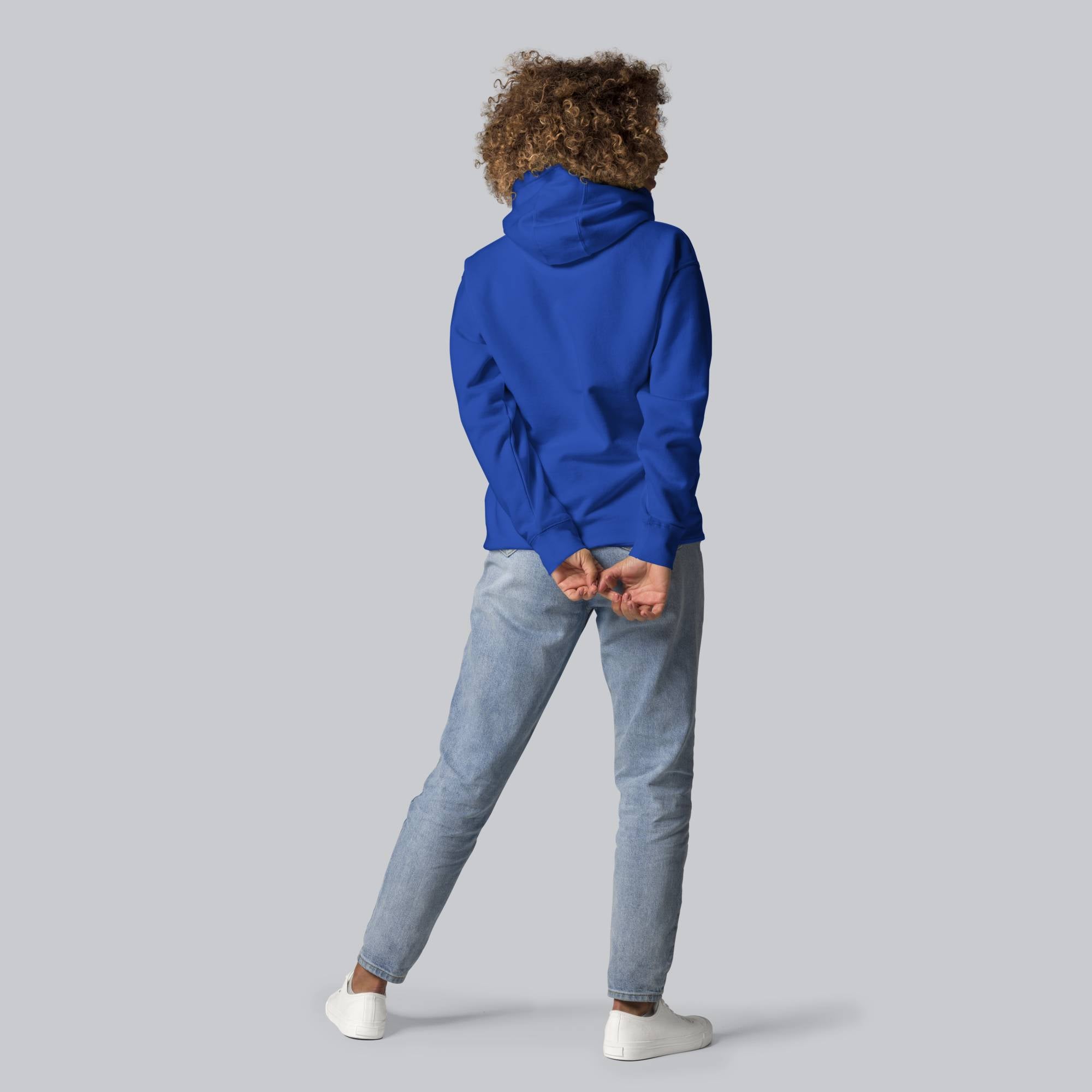 Blue hoodie with a custom Music Code