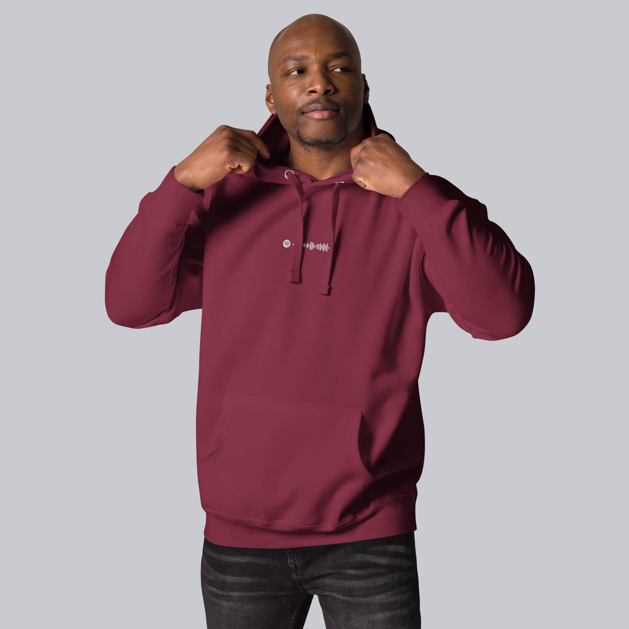 Bordeaux hoodie with a custom Music Code
