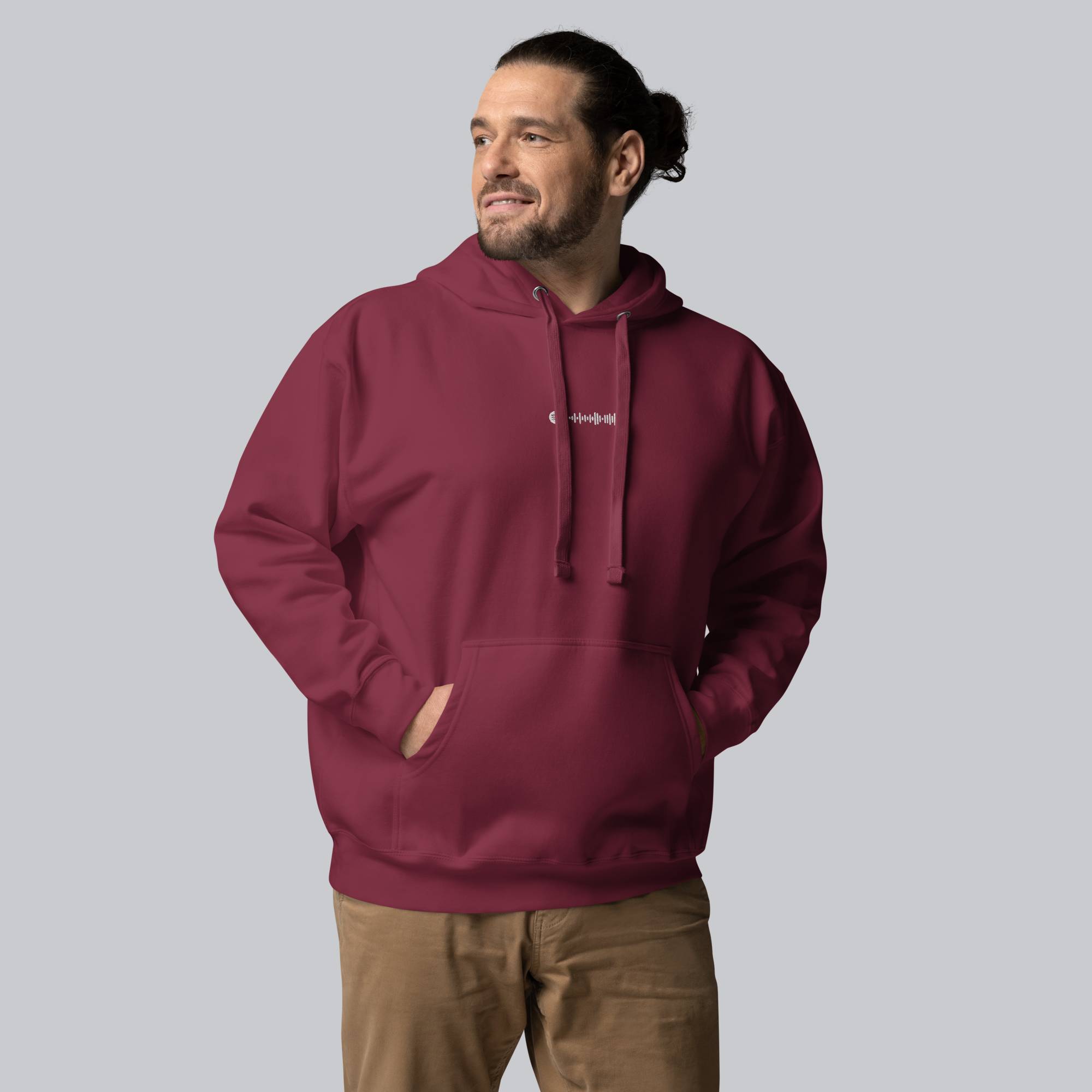 Bordeaux hoodie with a custom Music Code