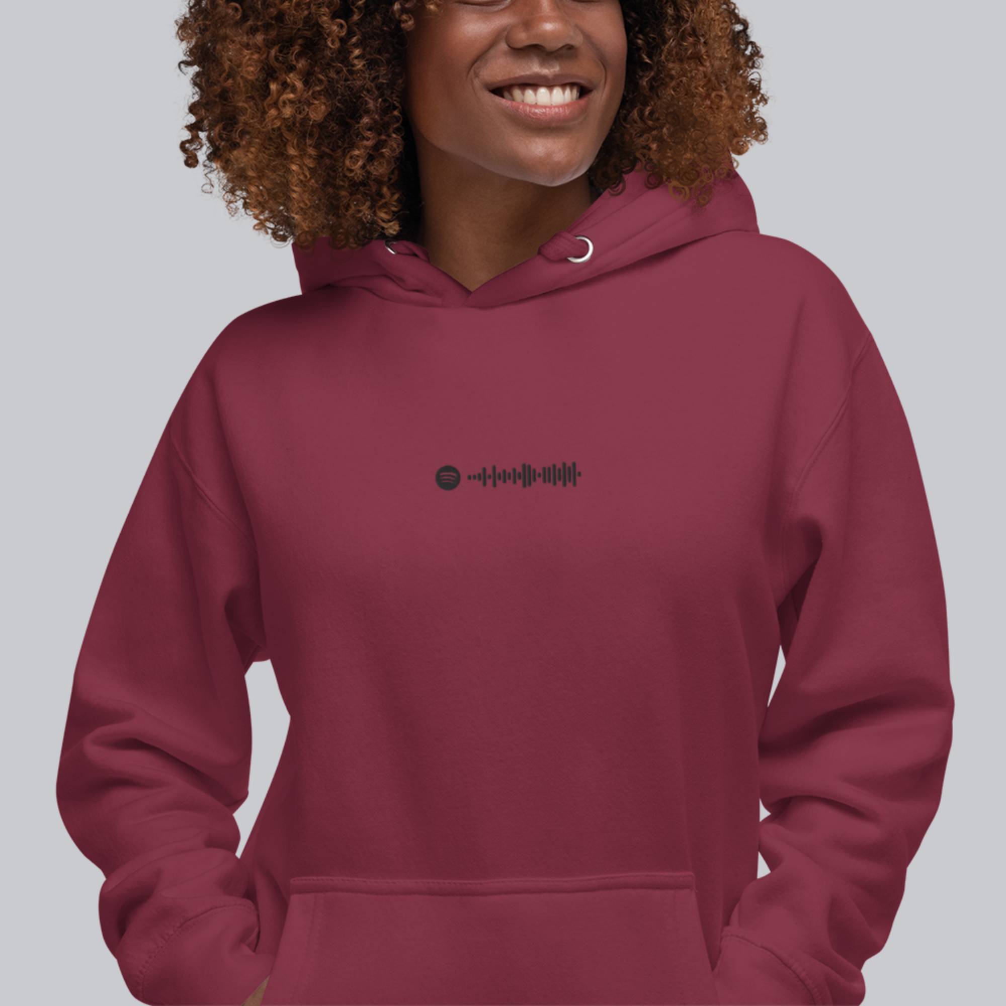 Bordeaux hoodie with a custom Music Code