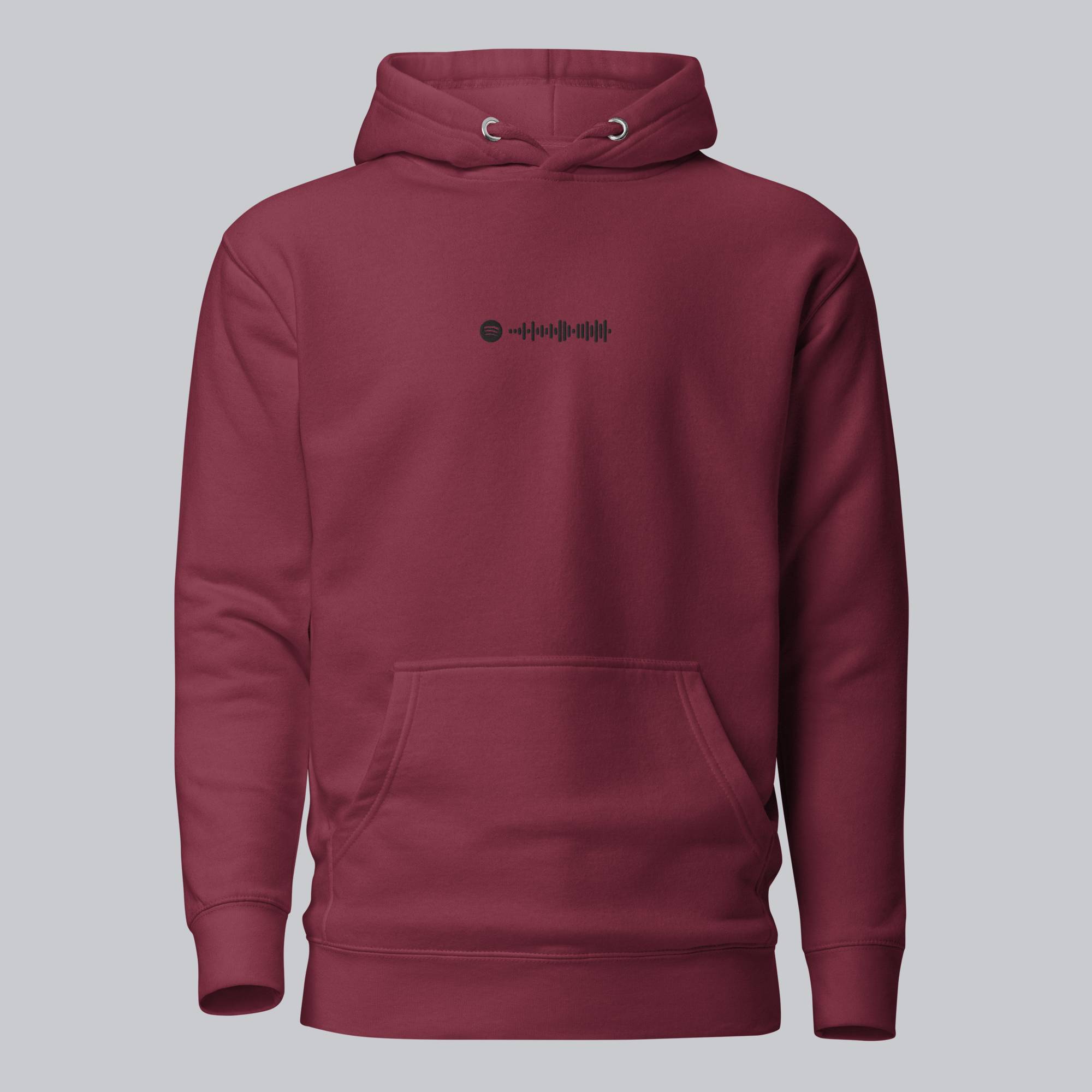 Bordeaux hoodie with a custom Music Code