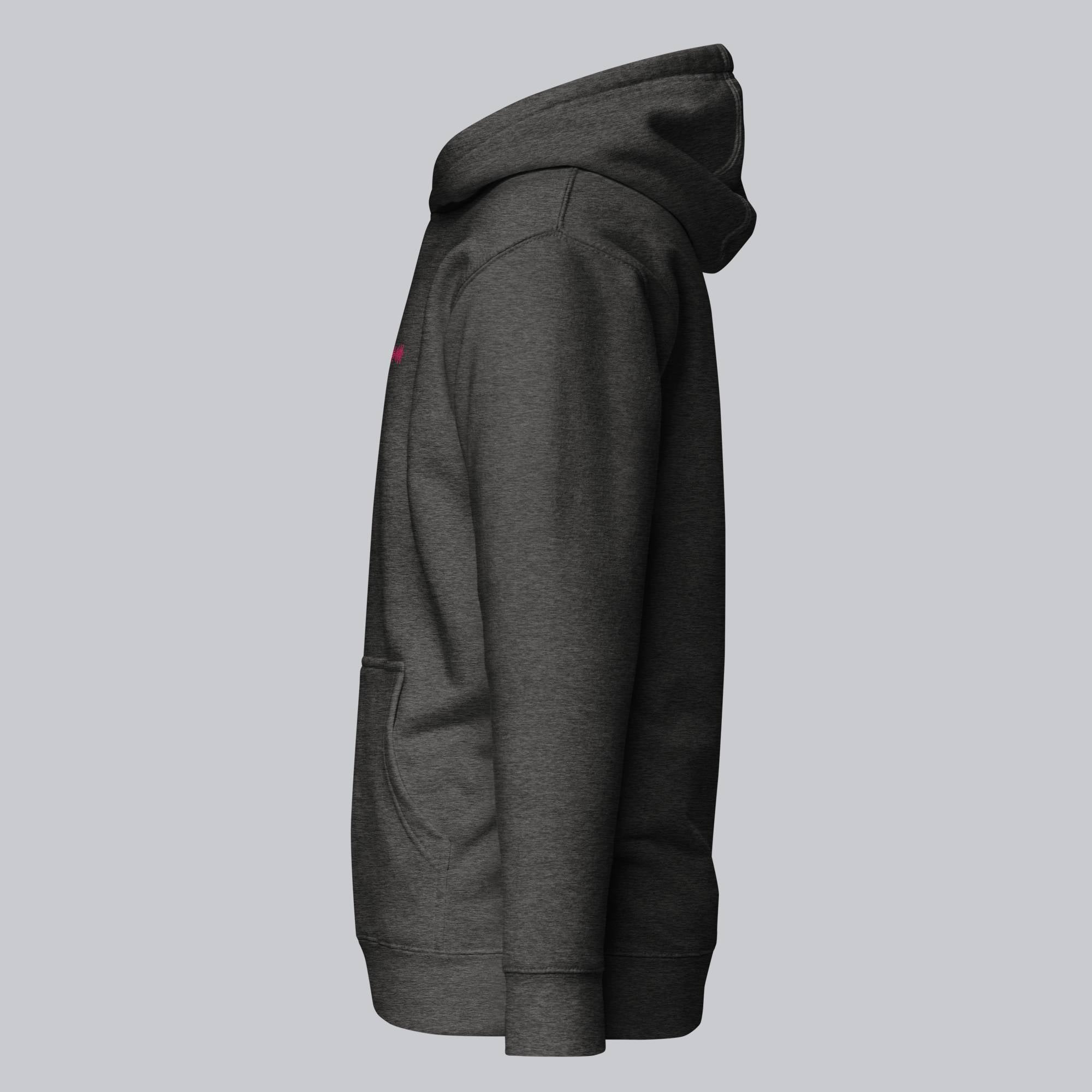 Dark grey hoodie with a custom Music Code