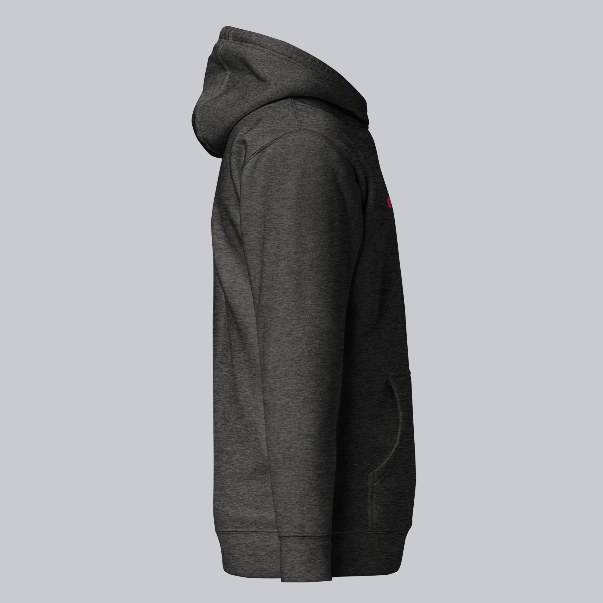 Dark grey hoodie with a custom Music Code