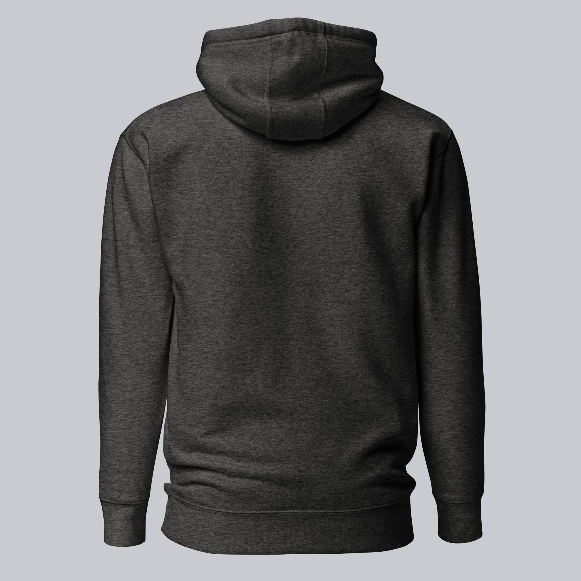 Dark grey hoodie with a custom Music Code