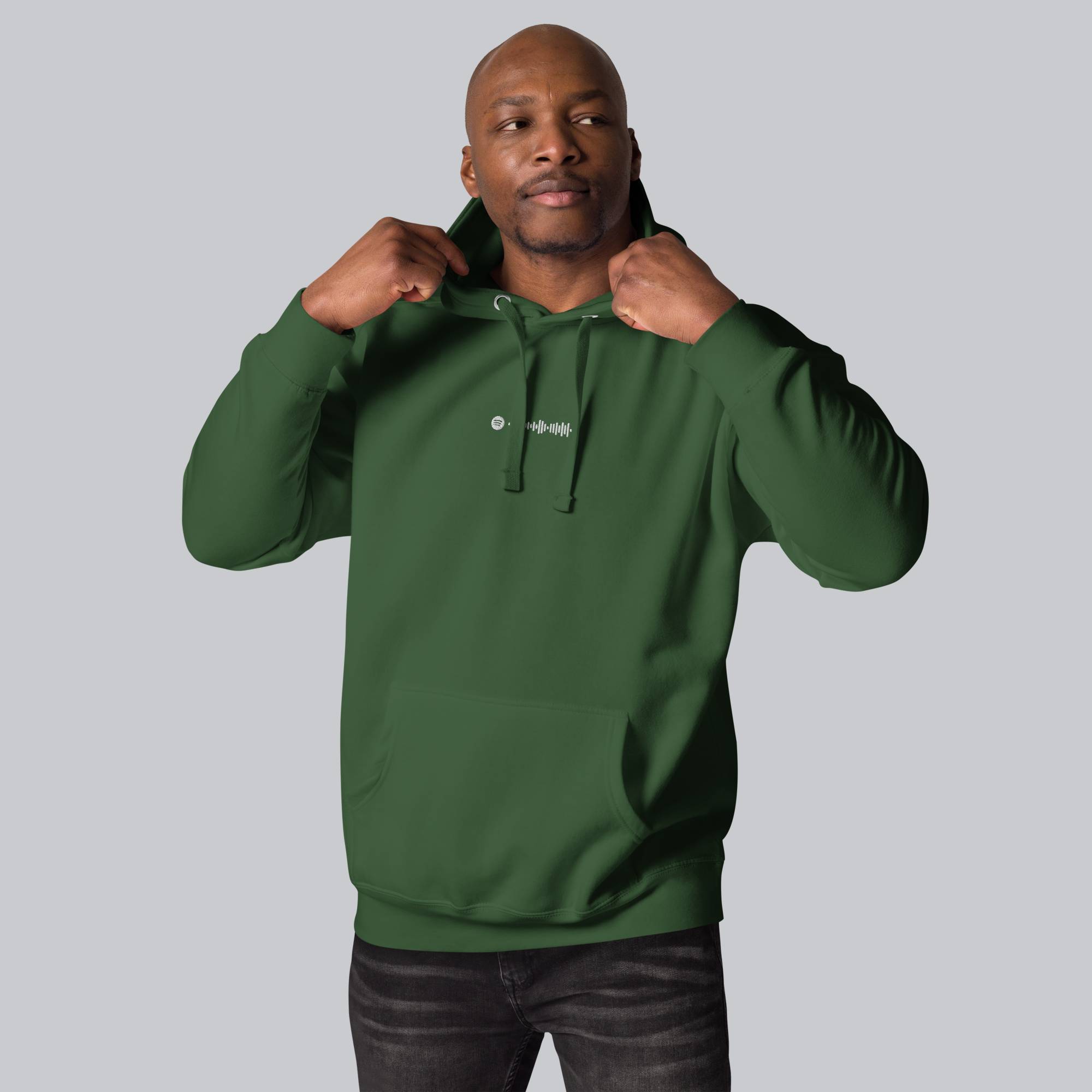 Green hoodie with a custom Music Code