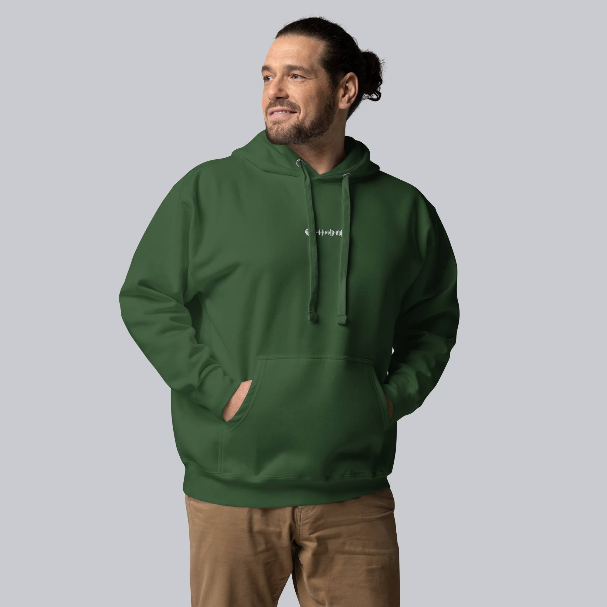 Green hoodie with a custom Music Code