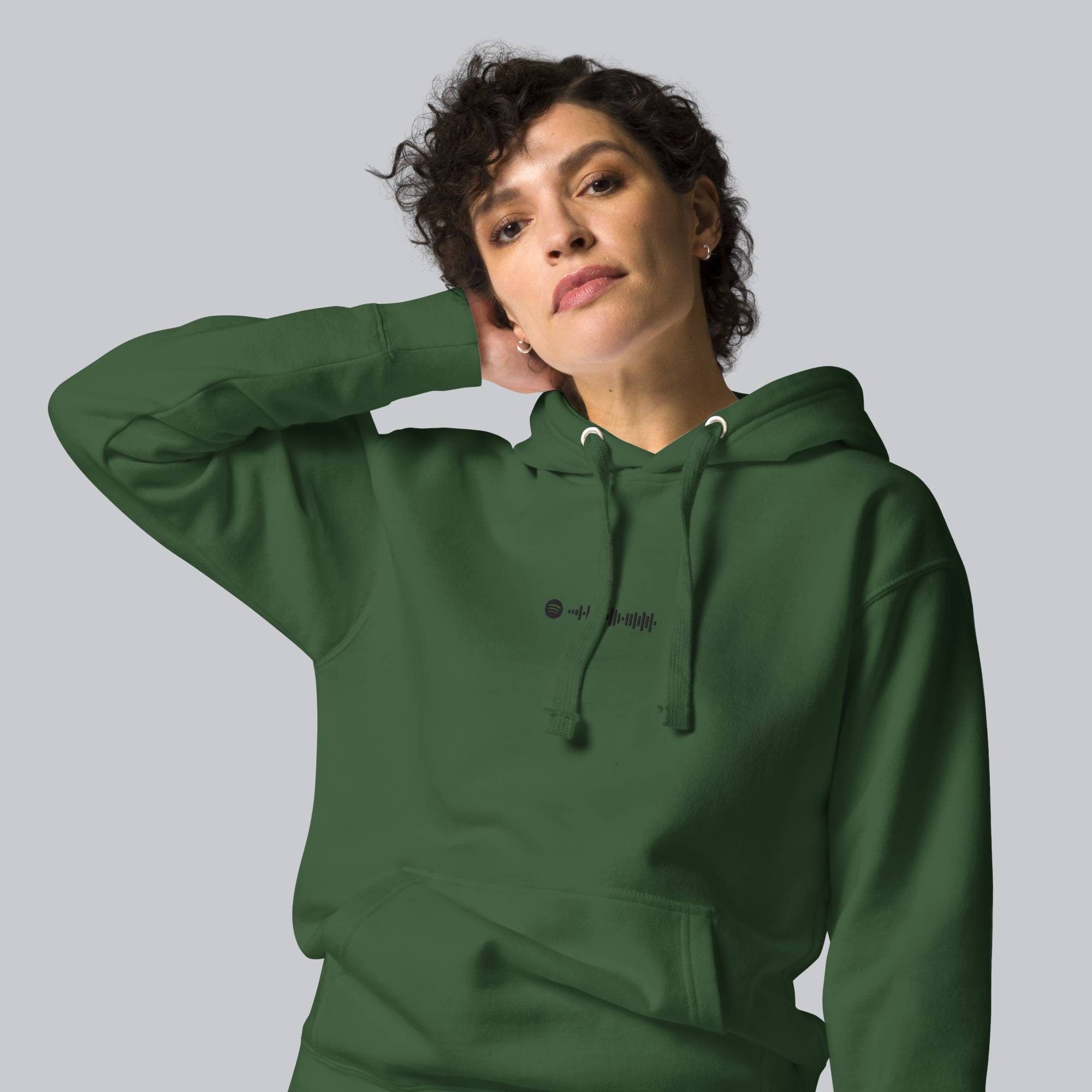Green hoodie with a custom Music Code