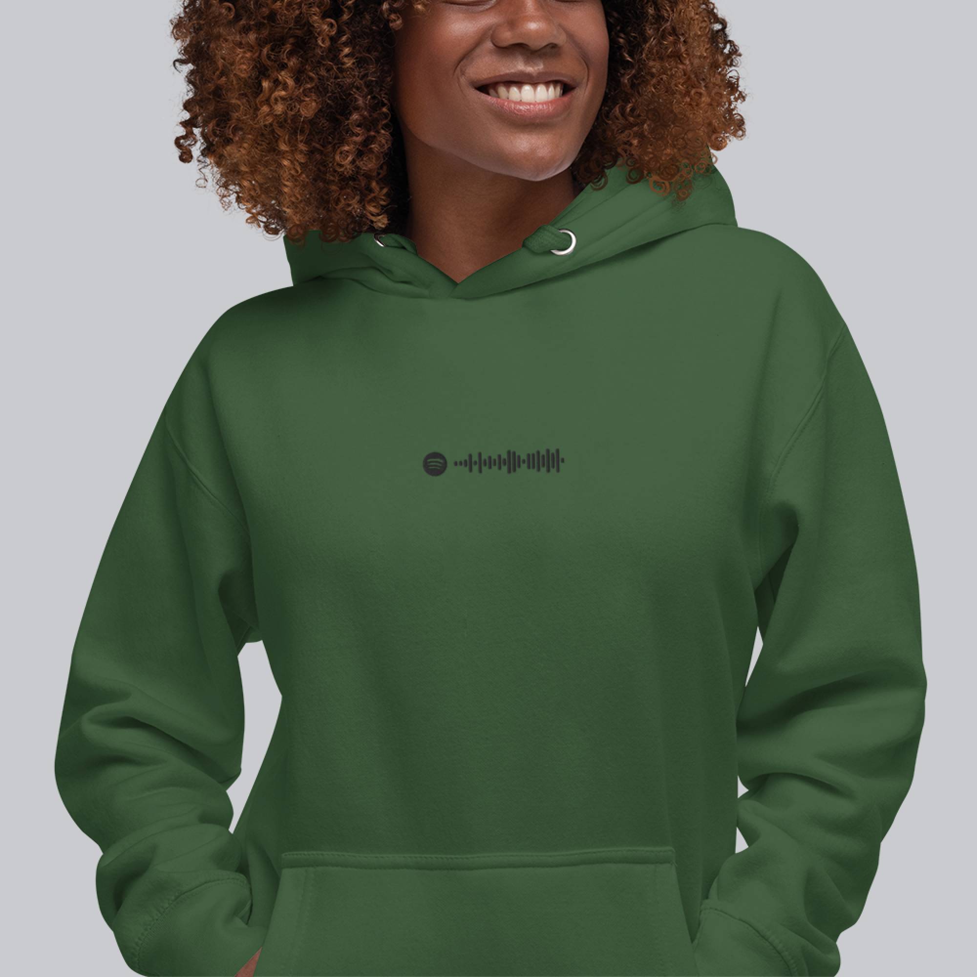 Green hoodie with a custom Music Code