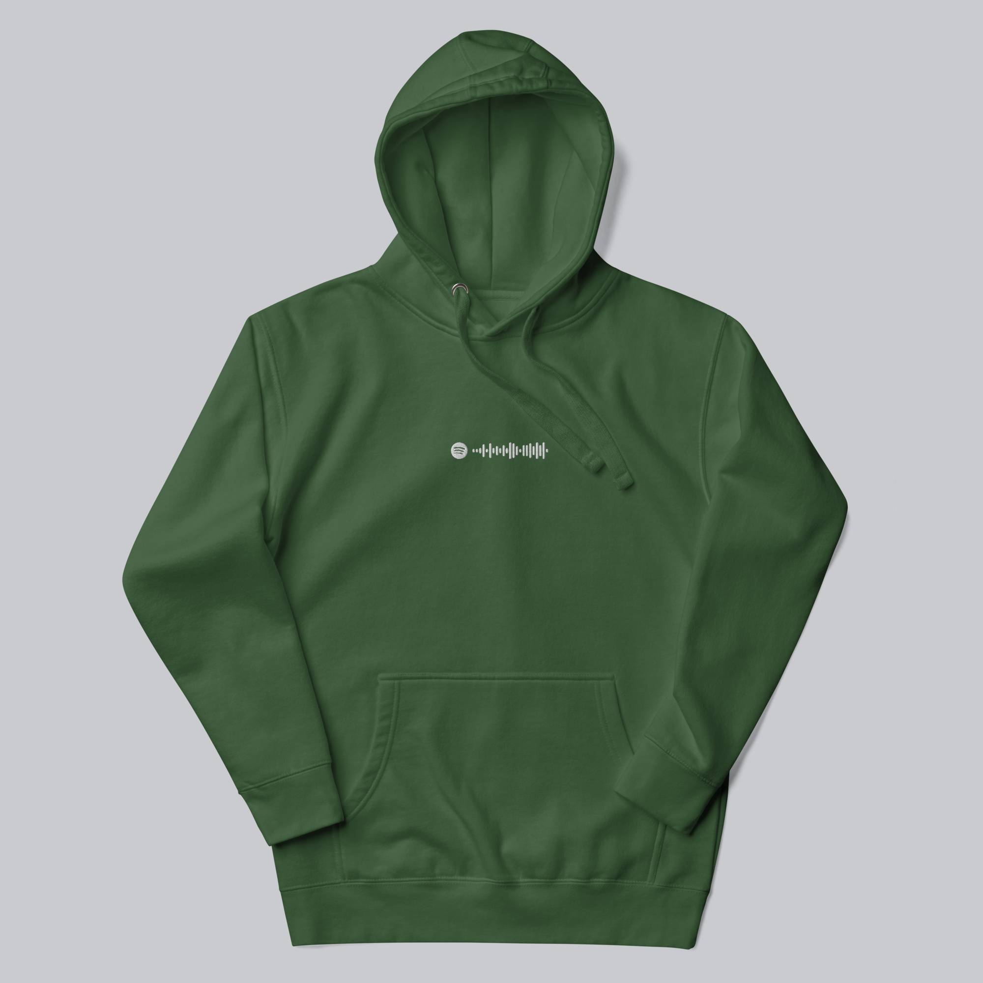 Green hoodie with a custom Music Code
