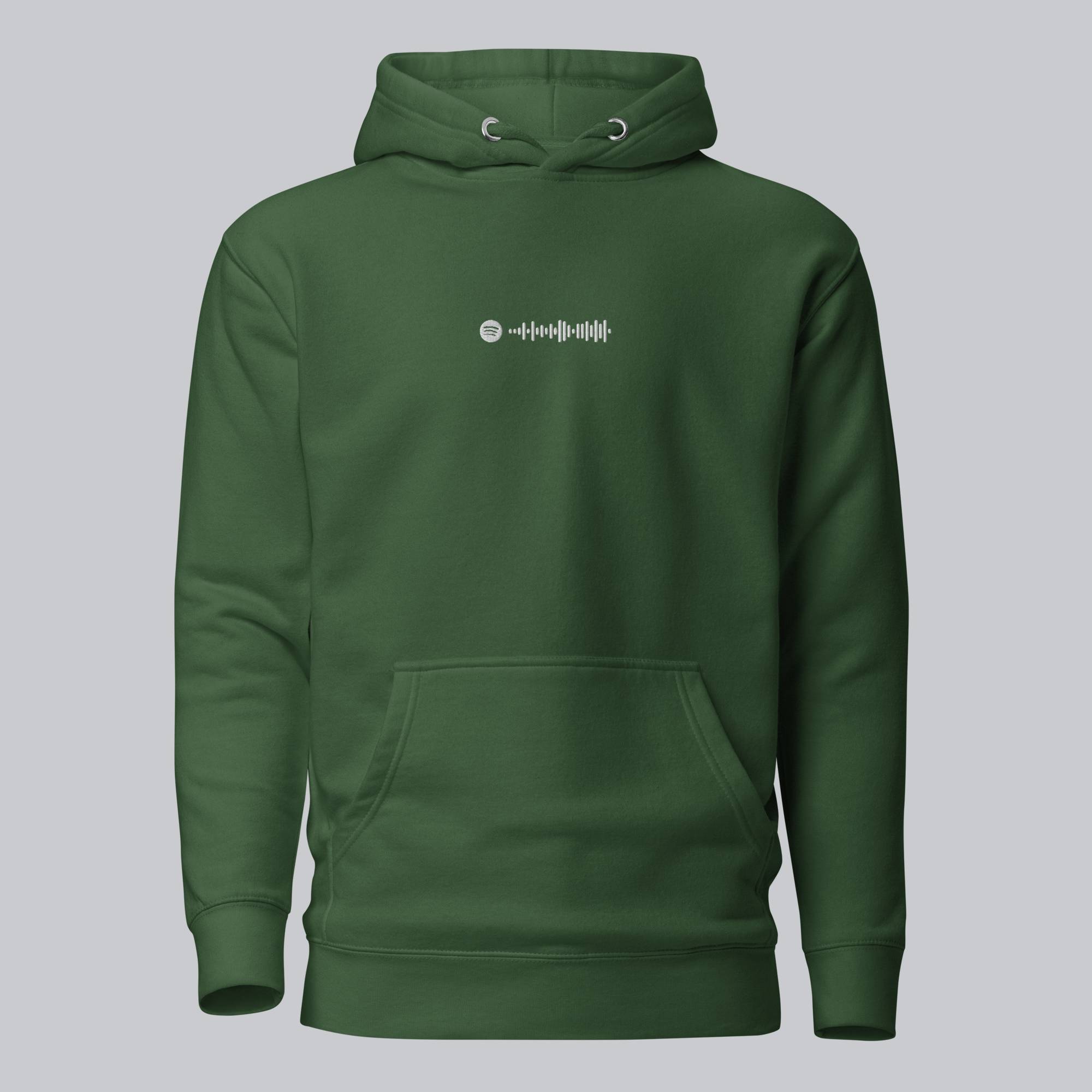 Green hoodie with a custom Music Code