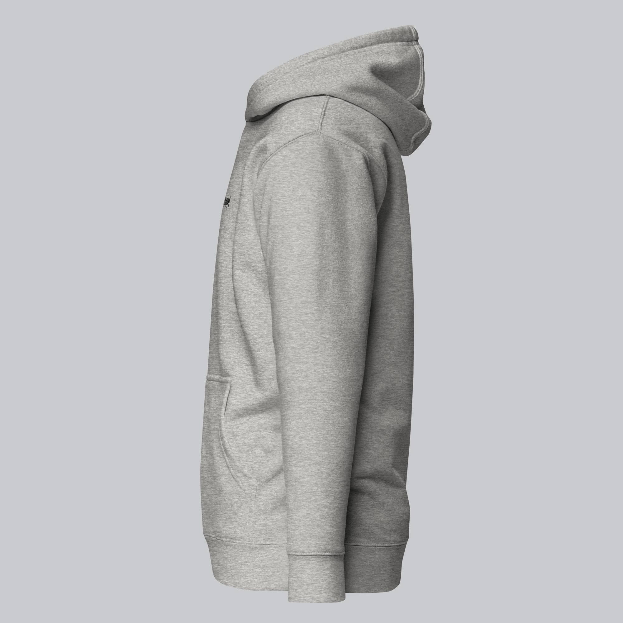 Grey hoodie with a custom Music Code