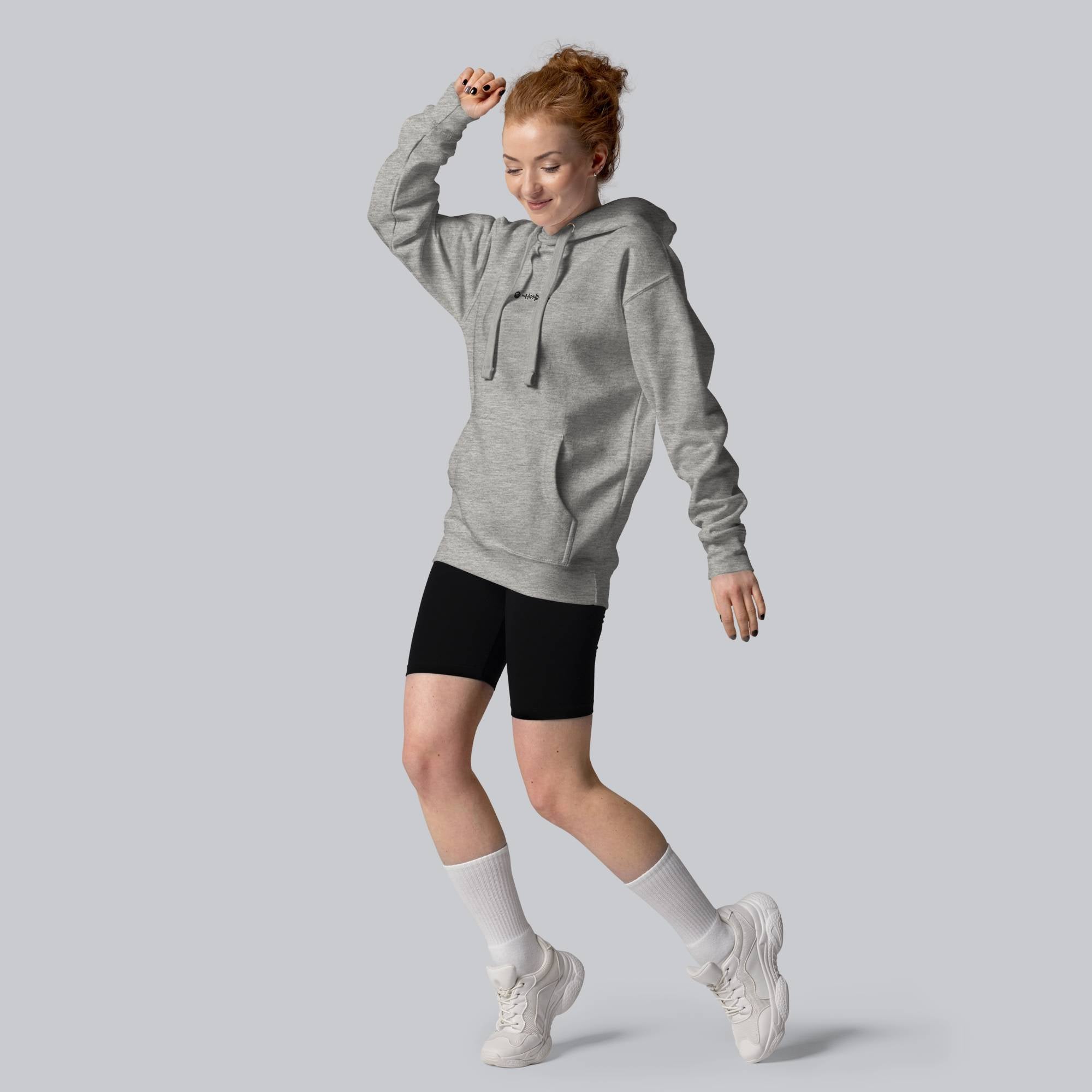 Grey hoodie with a custom Music Code