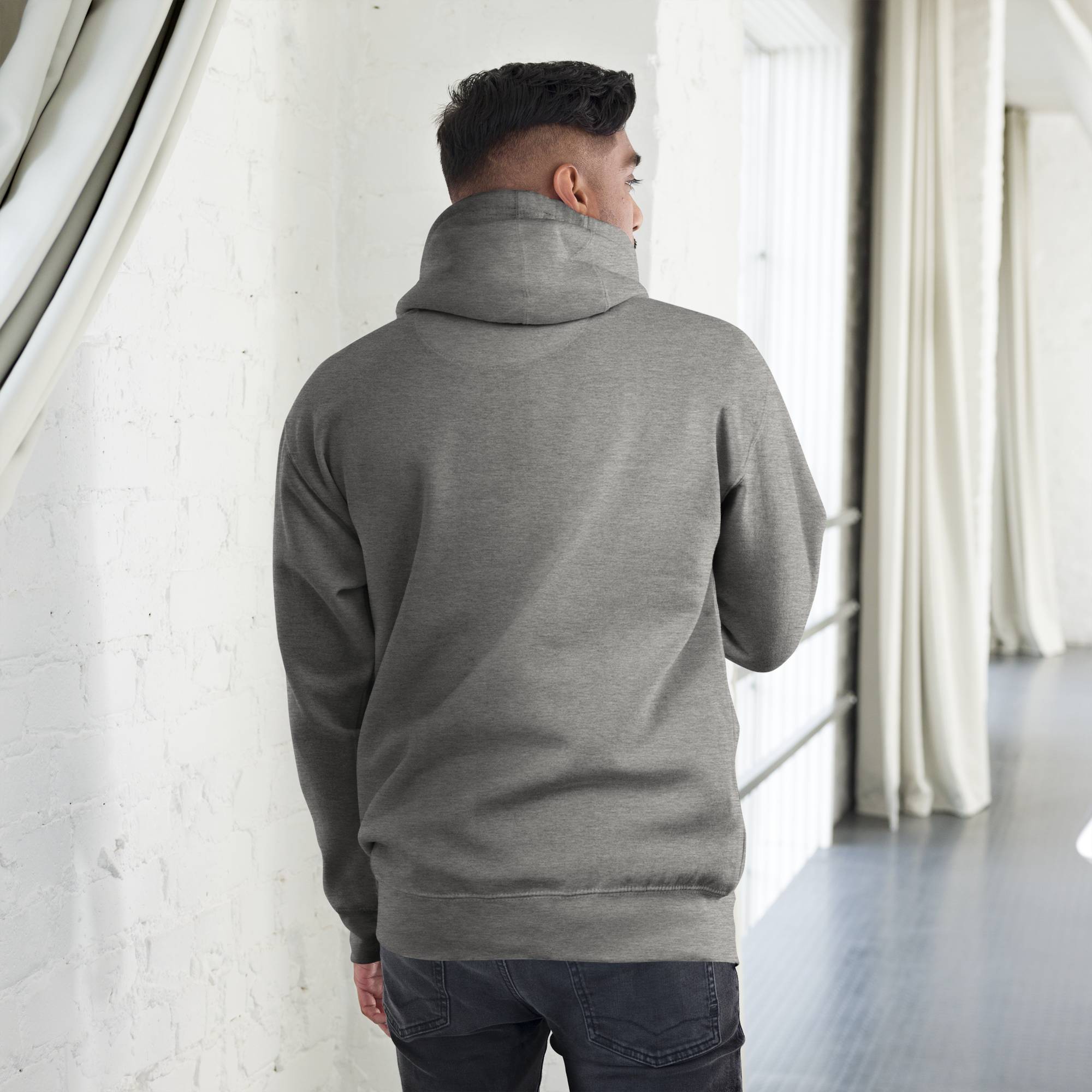 Grey hoodie with a custom Music Code