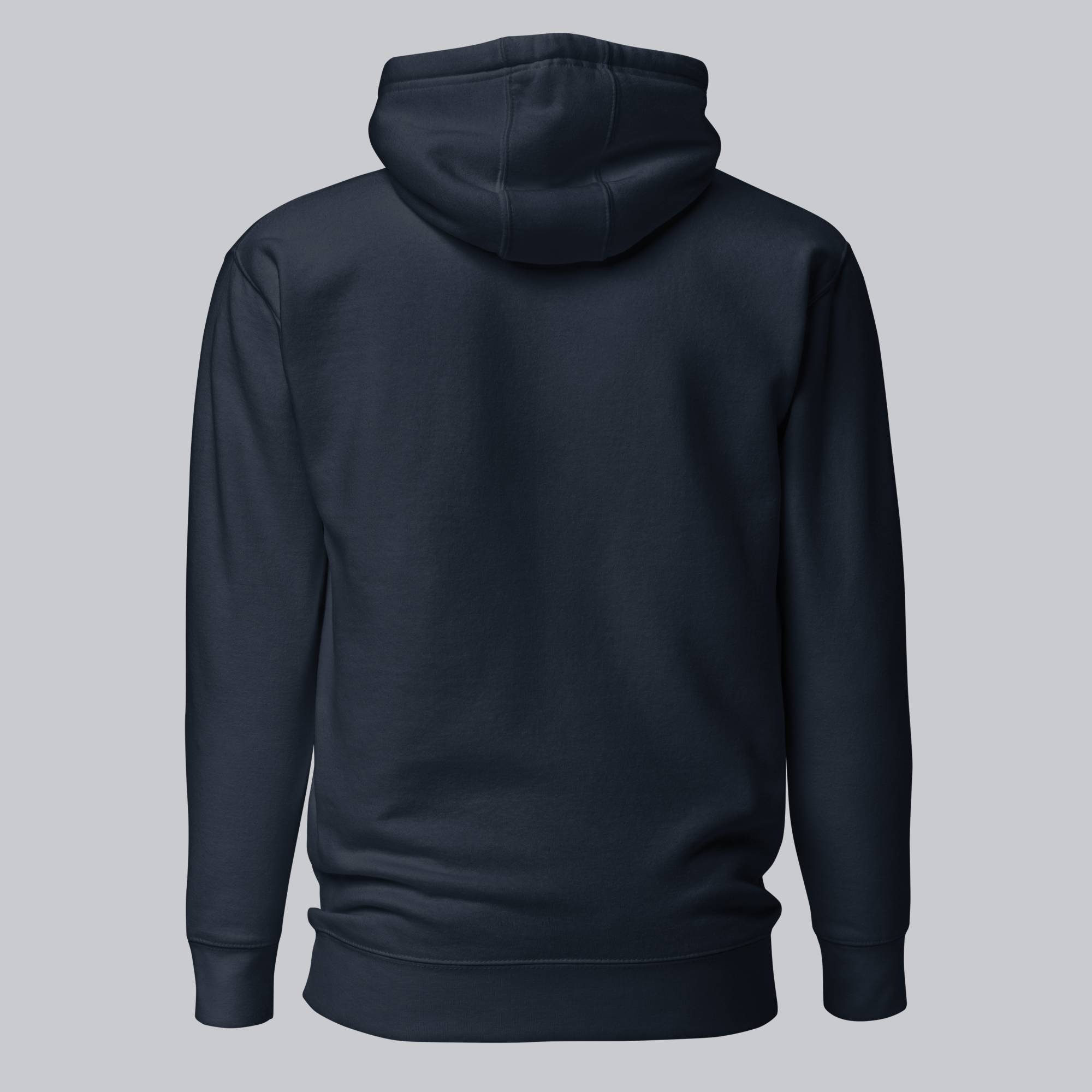 Navy hoodie with a custom Music Code