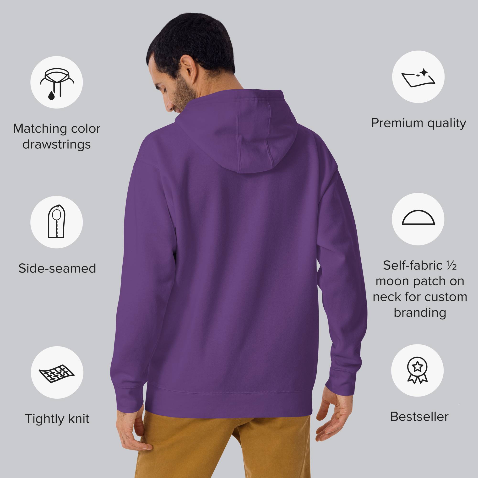 Purple hoodie with a custom Music Code