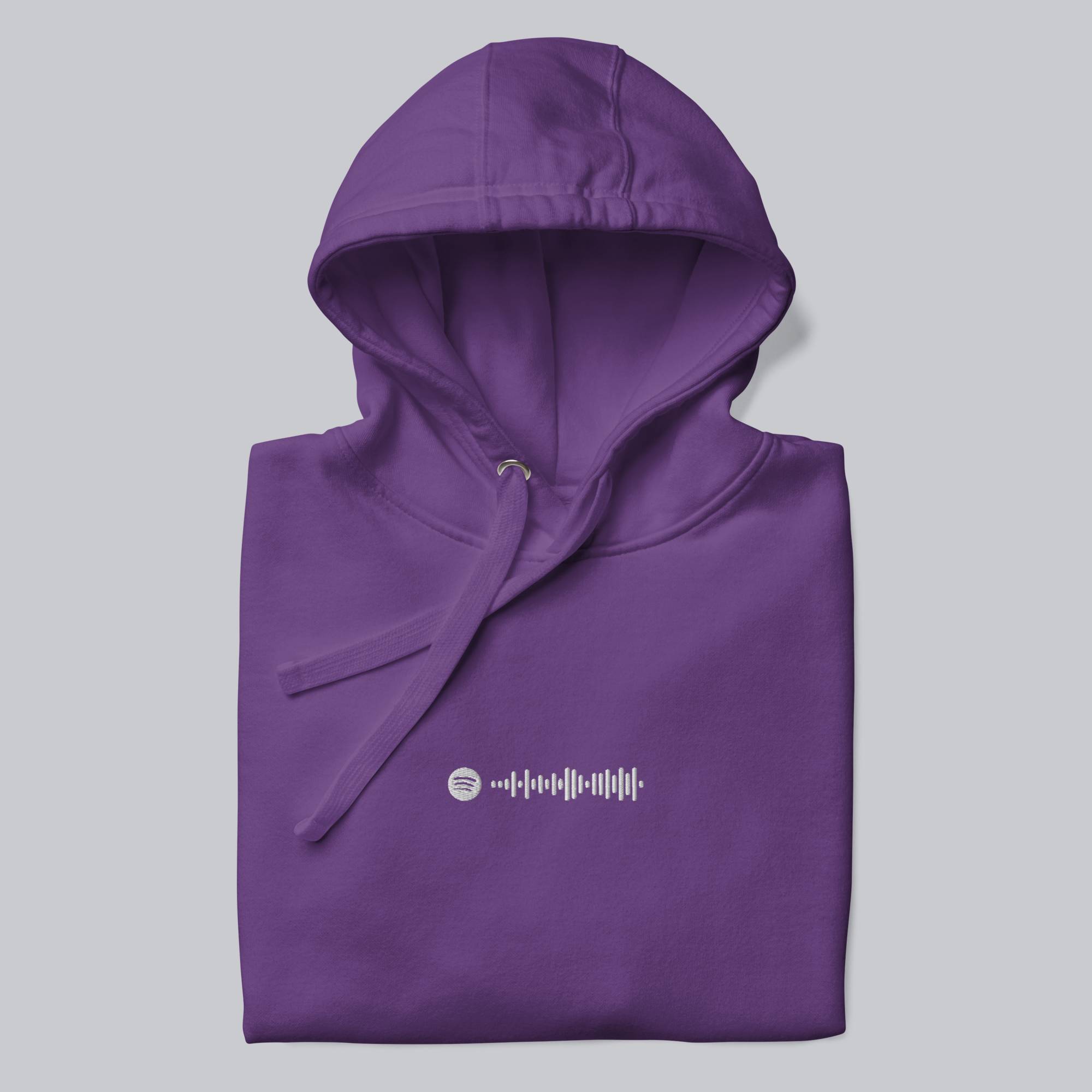 Purple hoodie with a custom Music Code
