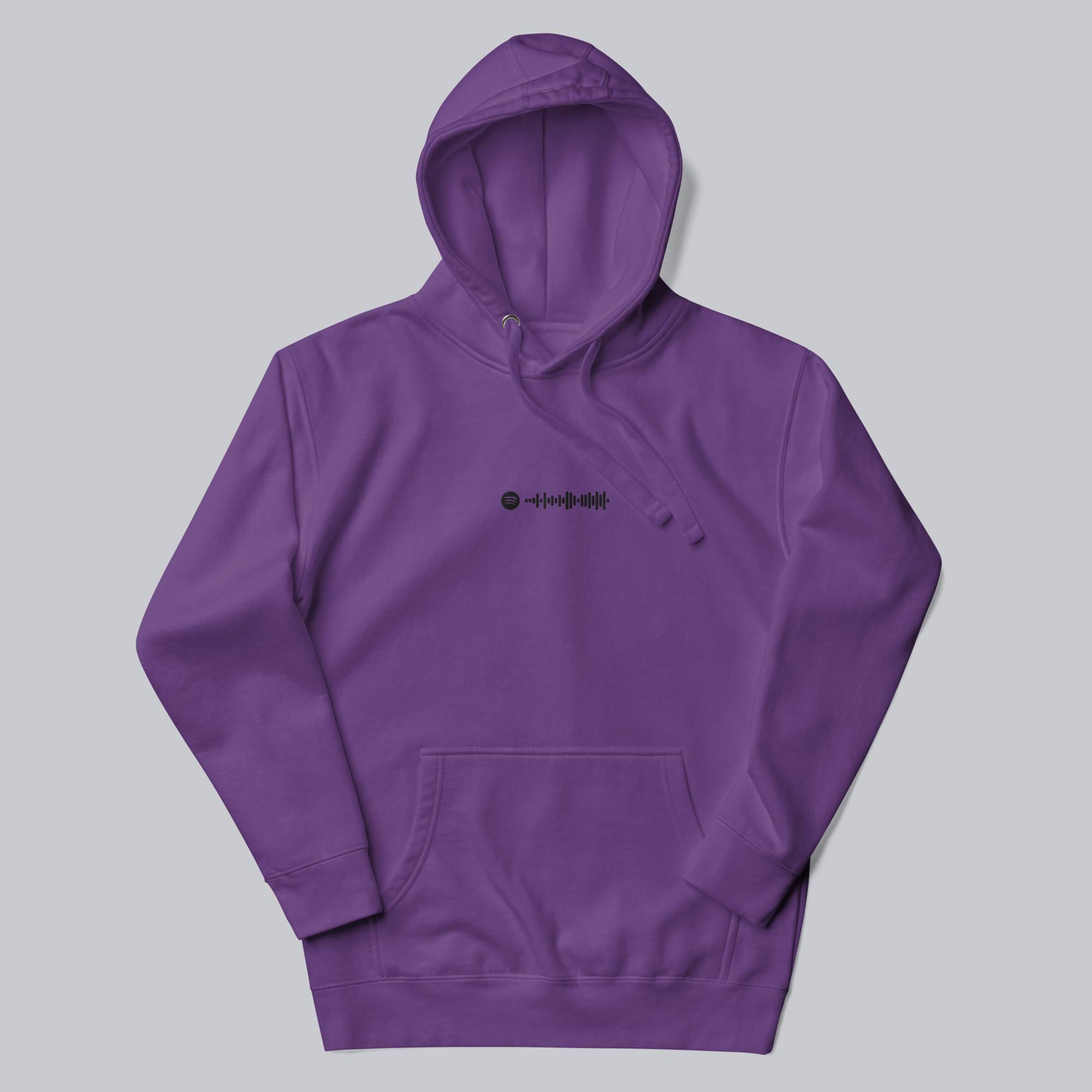 Purple hoodie with a custom Music Code