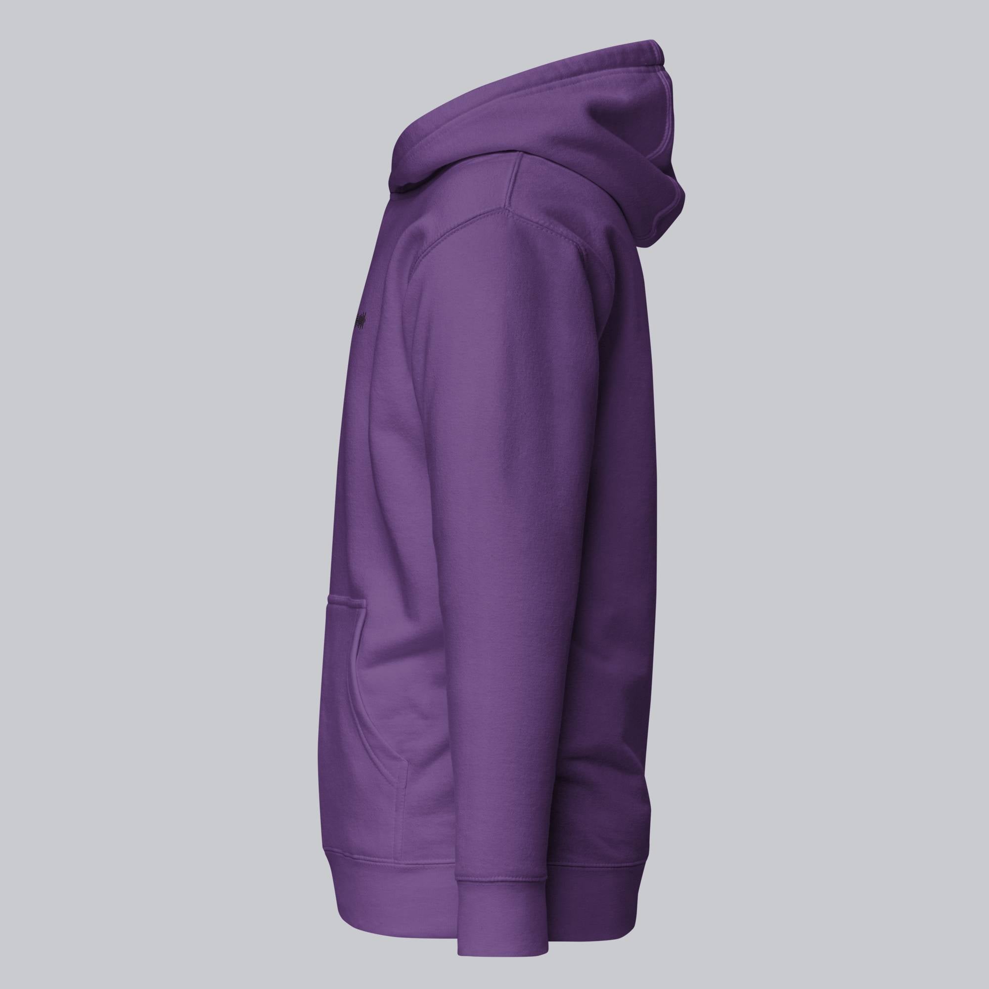 Purple hoodie with a custom Music Code