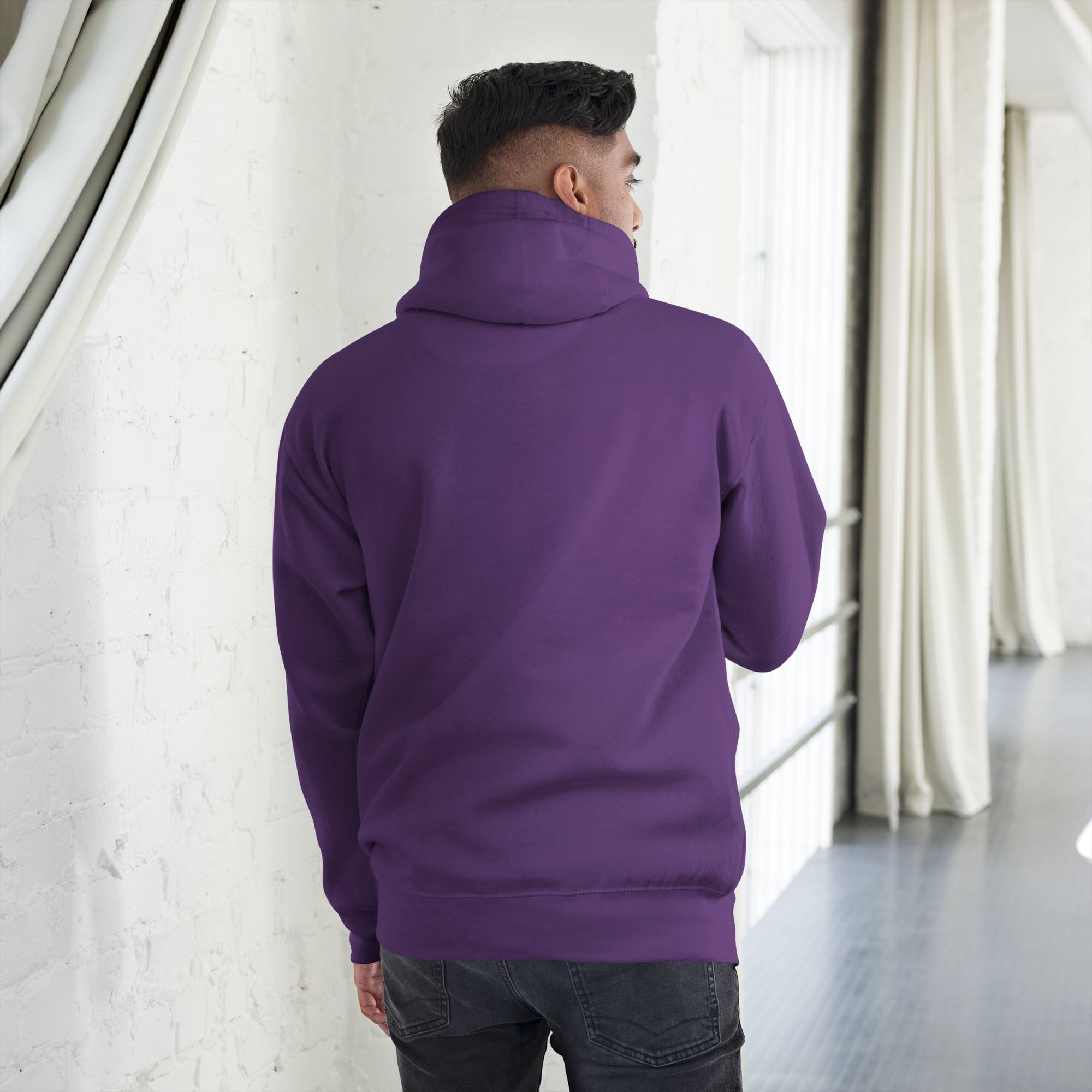 Purple hoodie with a custom Music Code