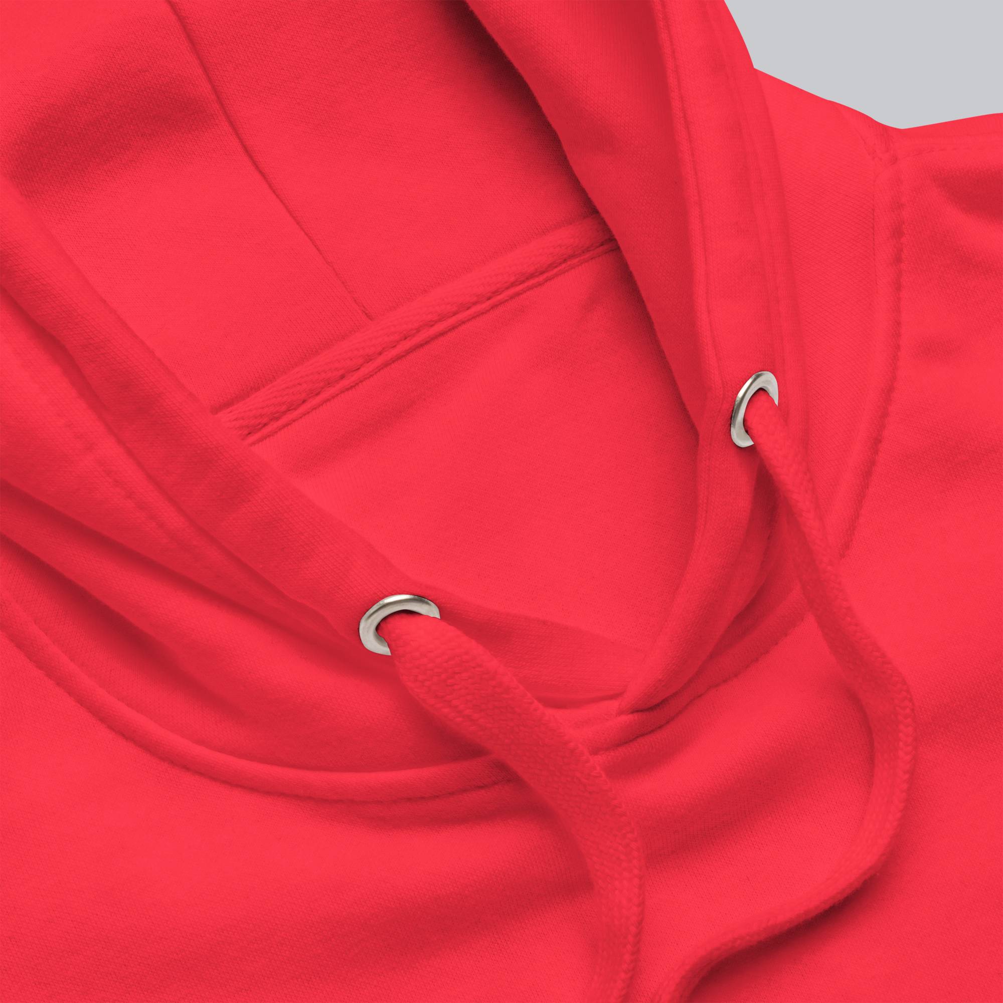 Red hoodie with a custom Music Code