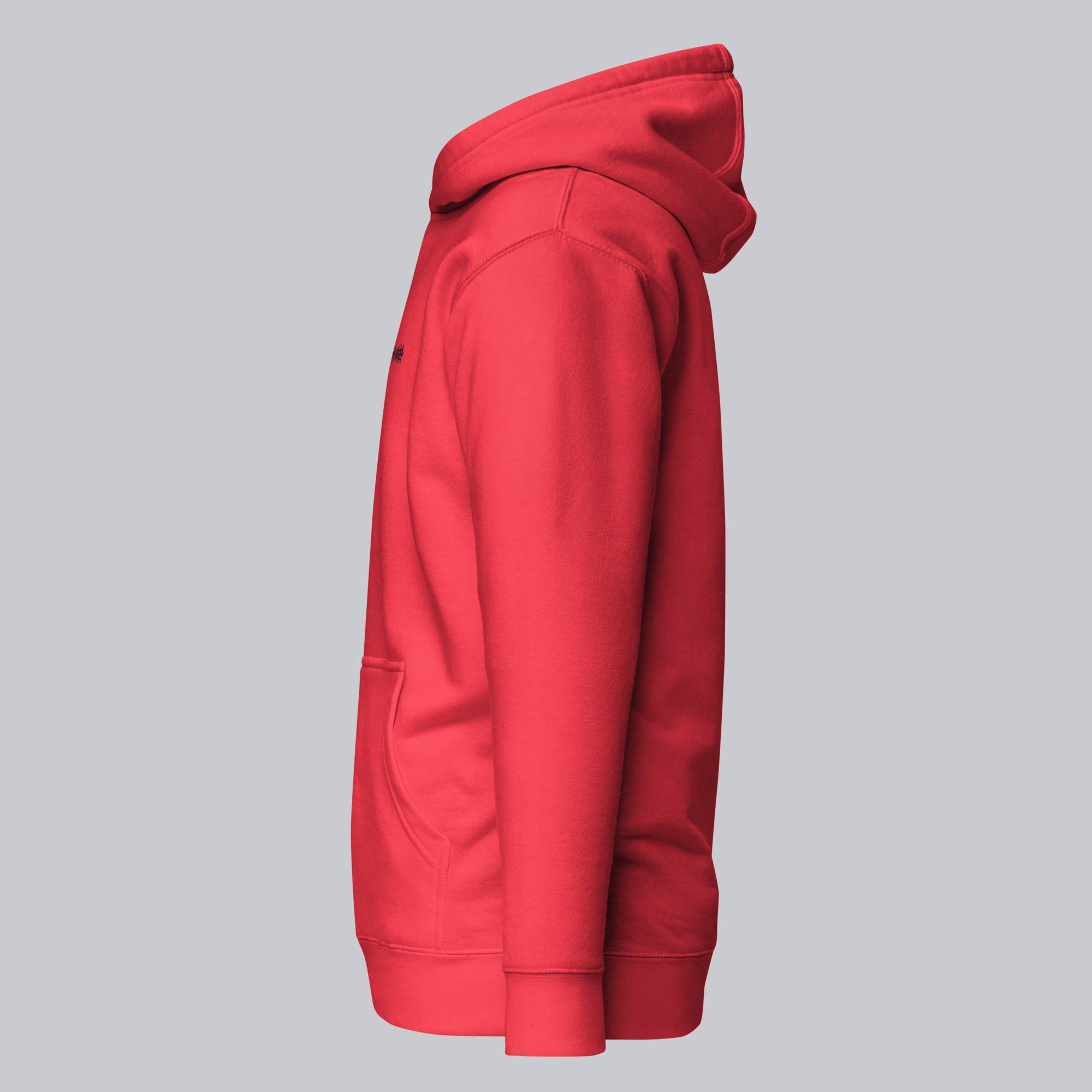Red hoodie with a custom Music Code
