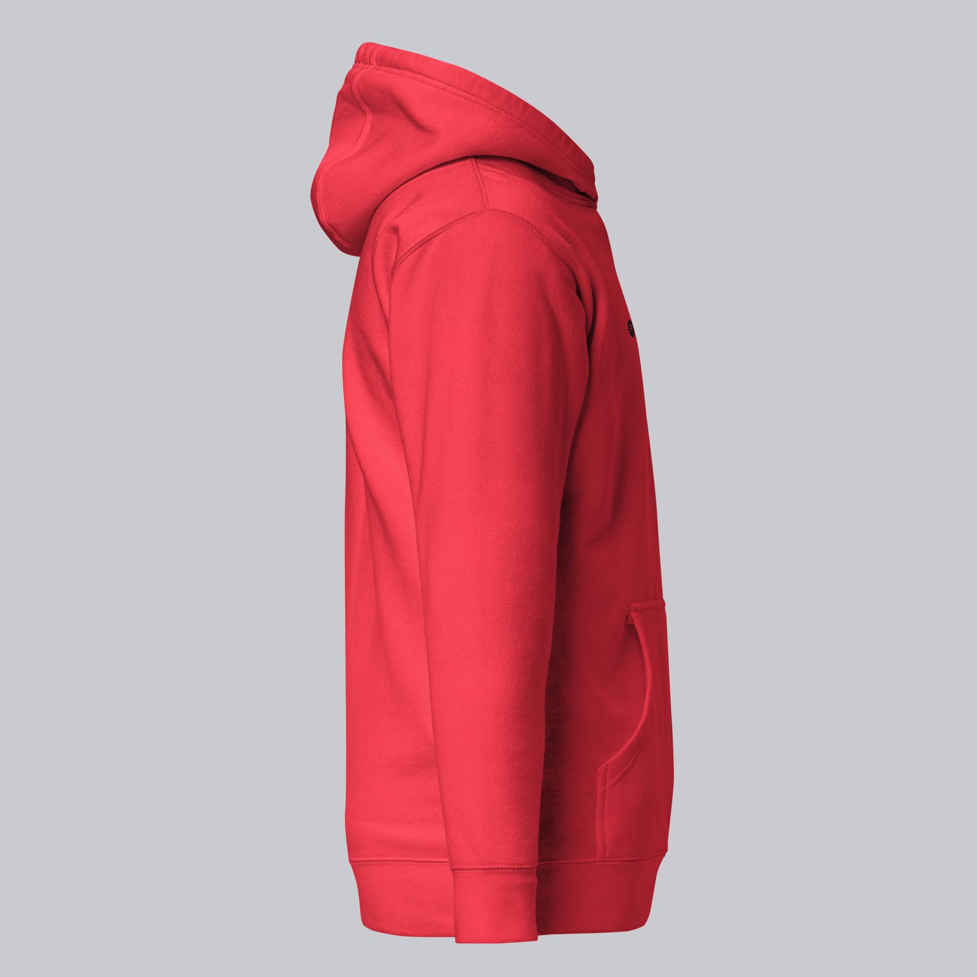 Red hoodie with a custom Music Code
