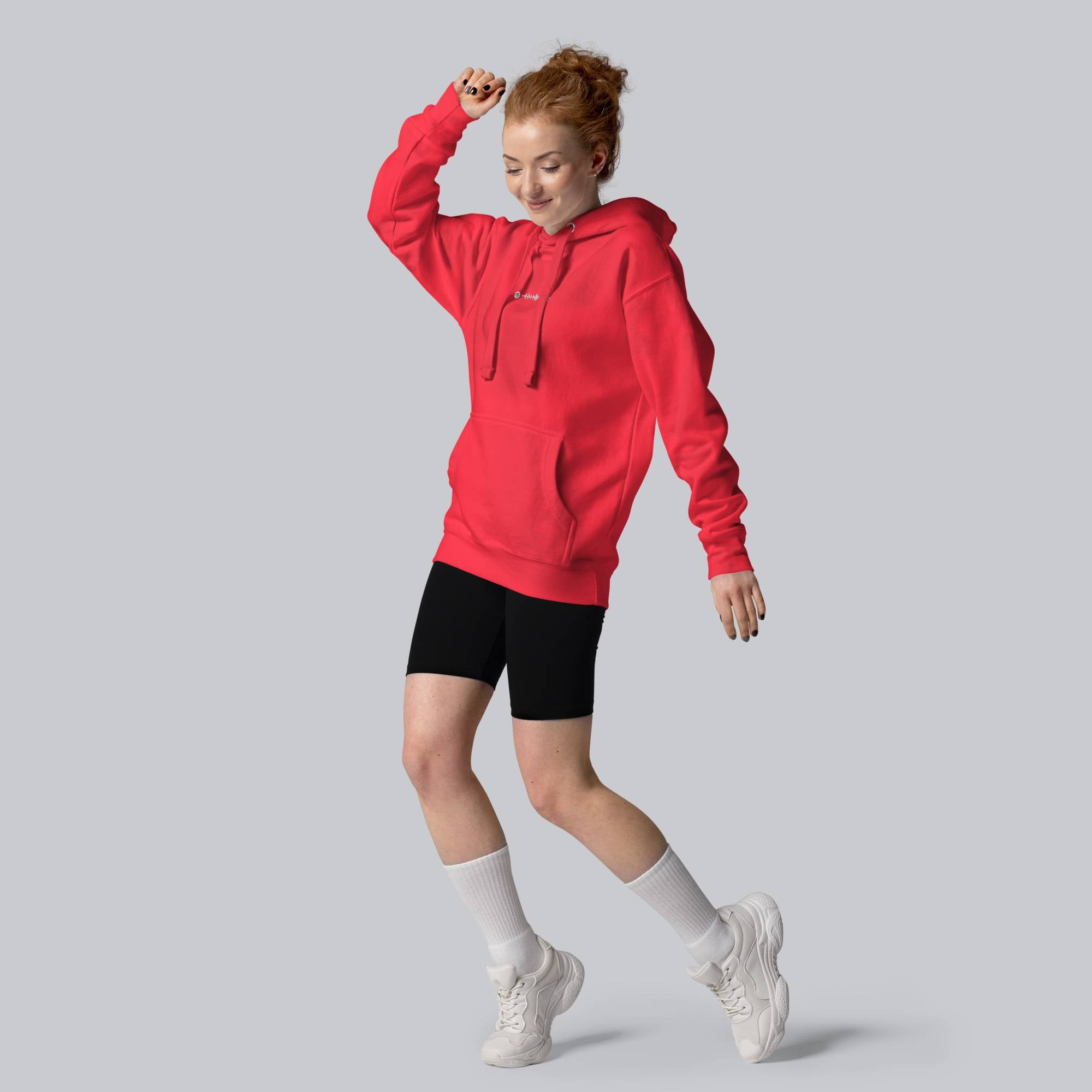 Red hoodie with a custom Music Code