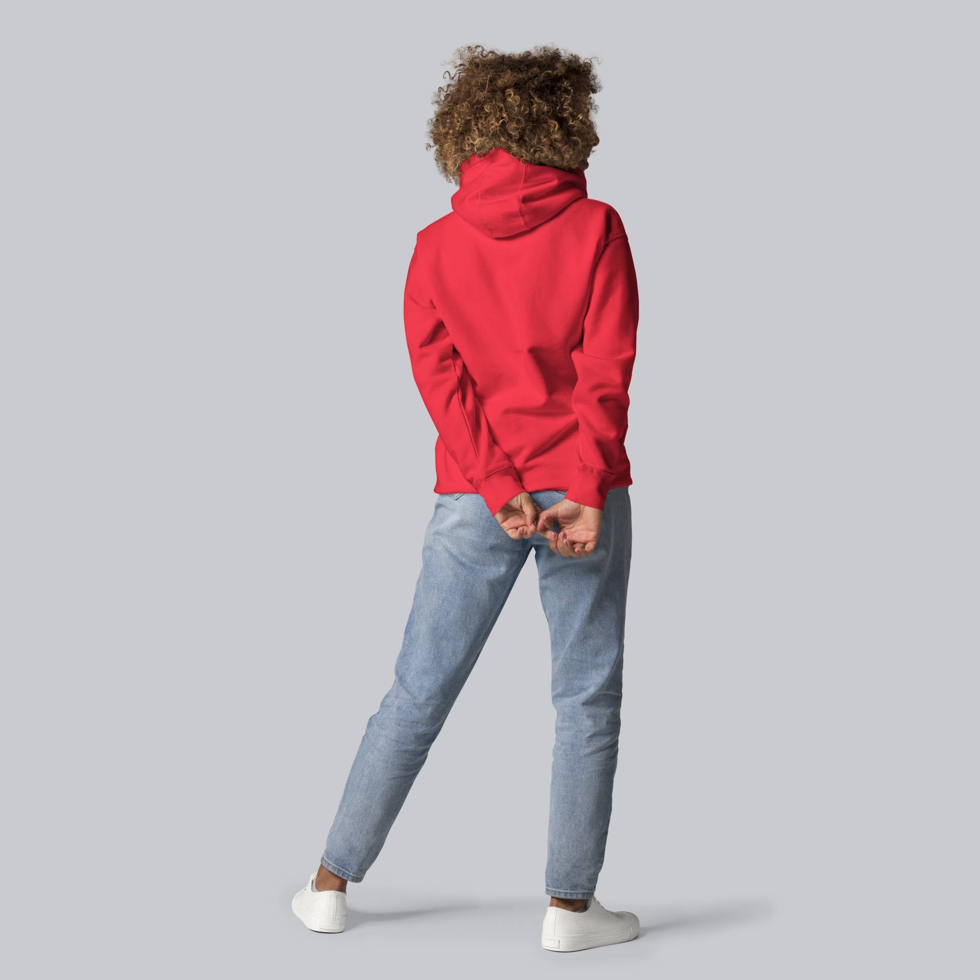 Red hoodie with a custom Music Code