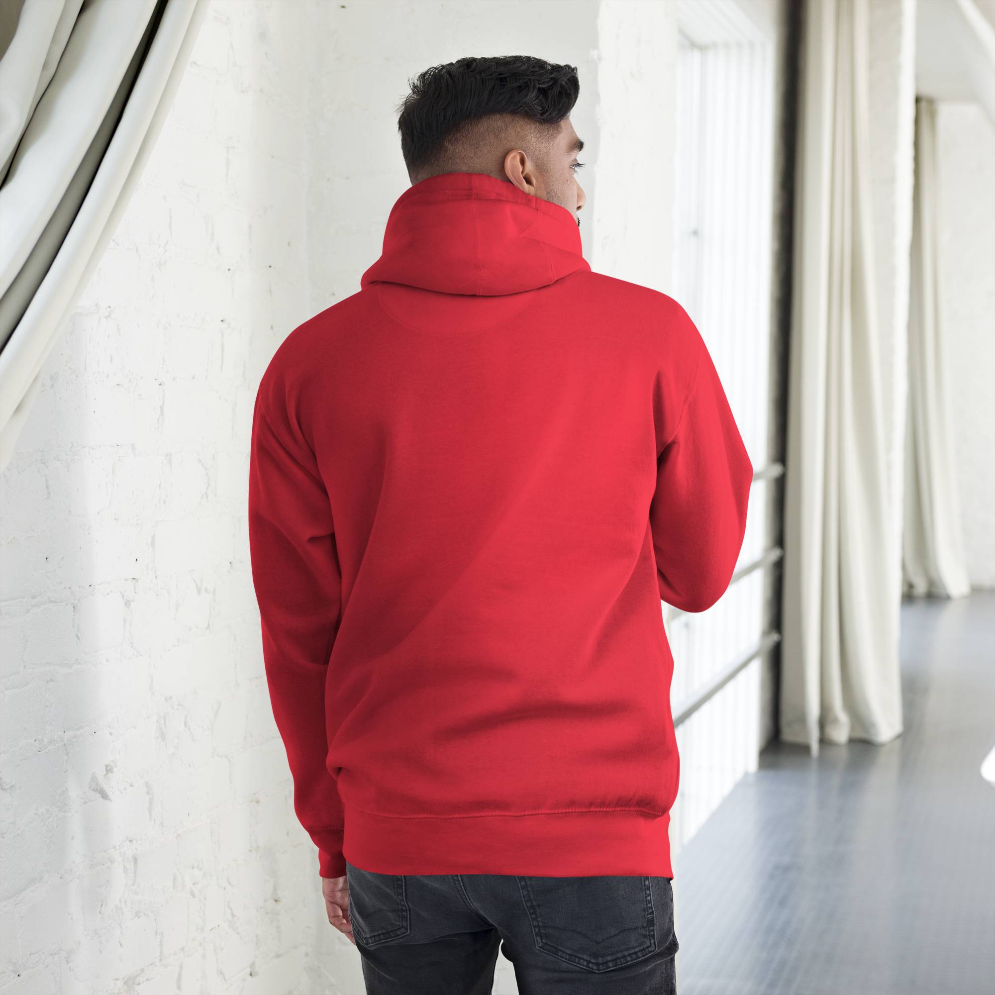 Red hoodie with a custom Music Code