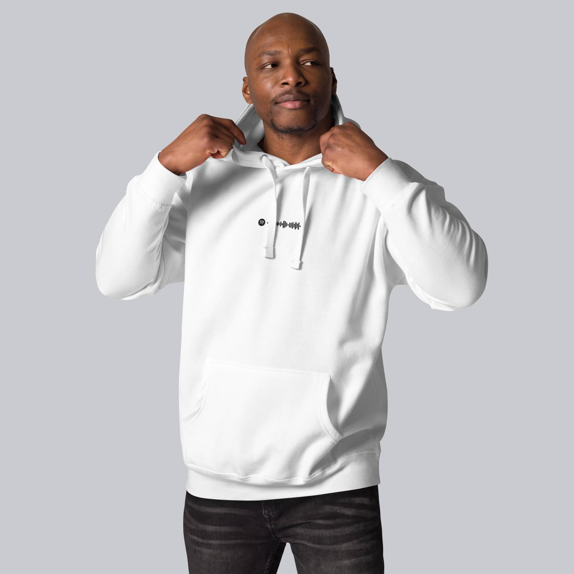 White hoodie with a custom Music Code#color_white