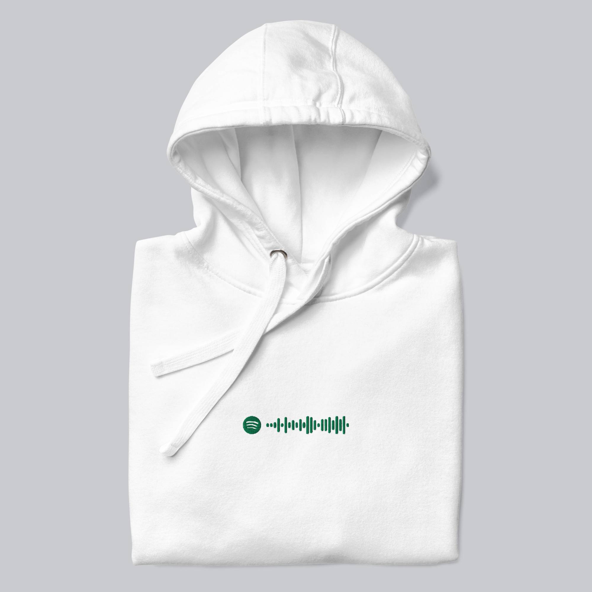 White hoodie with a custom Music Code