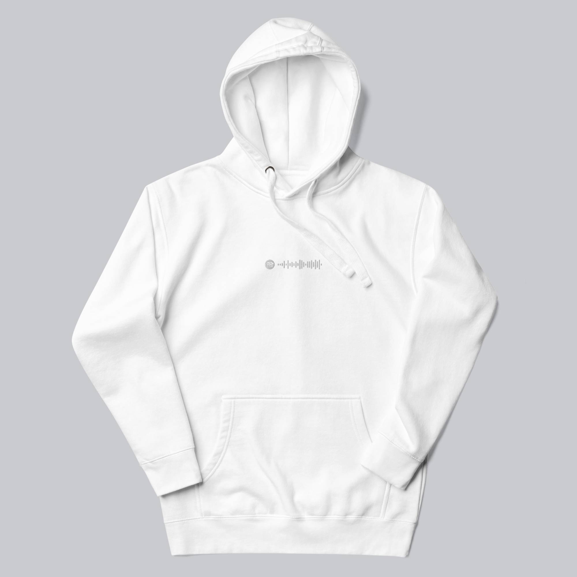 White hoodie with a custom Music Code