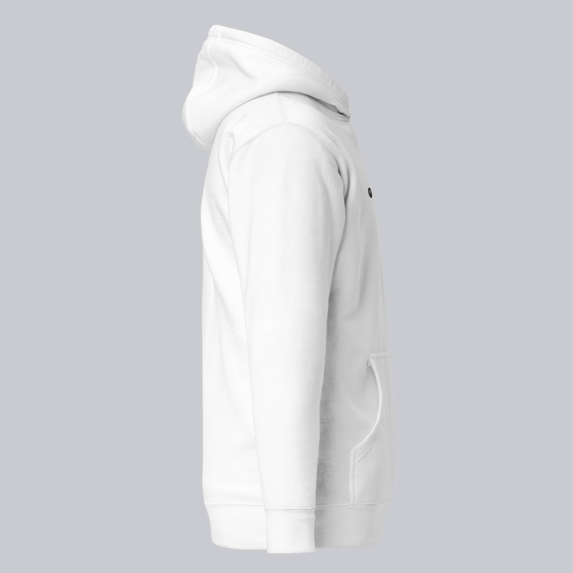 White hoodie with a custom Music Code
