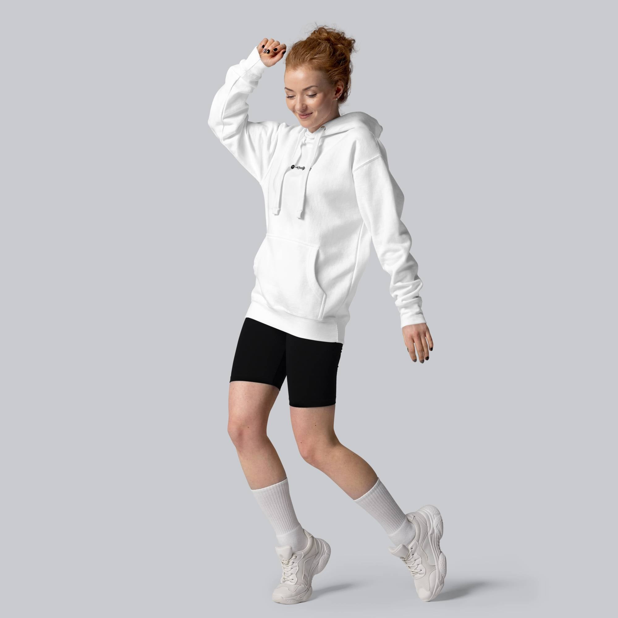White hoodie with a custom Music Code