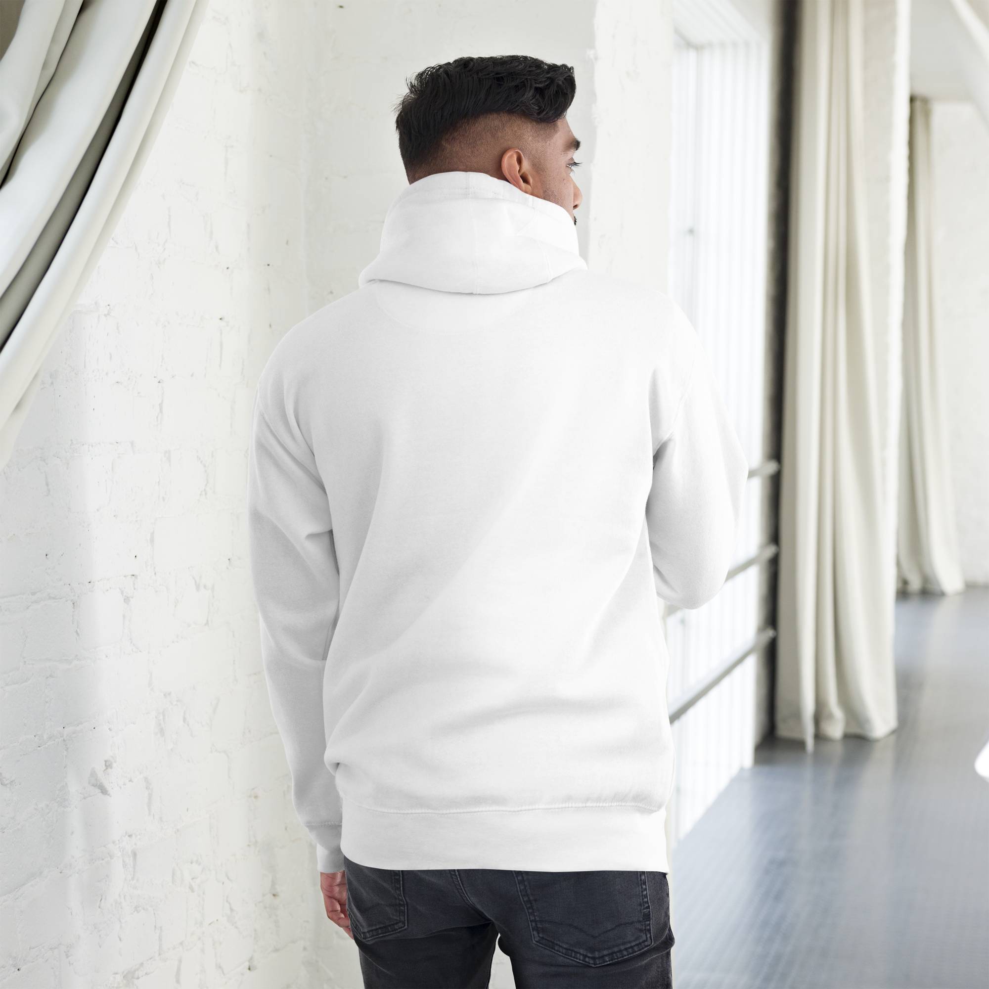 White hoodie with a custom Music Code