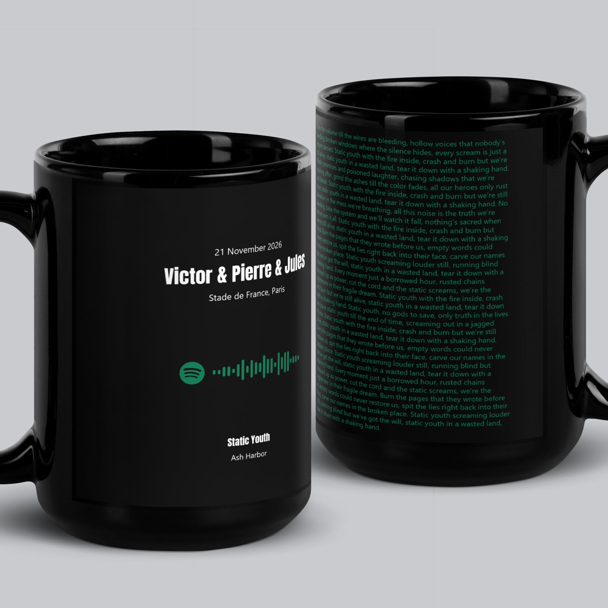 Black Glossy Mug 15oz with custom Music Code of your song