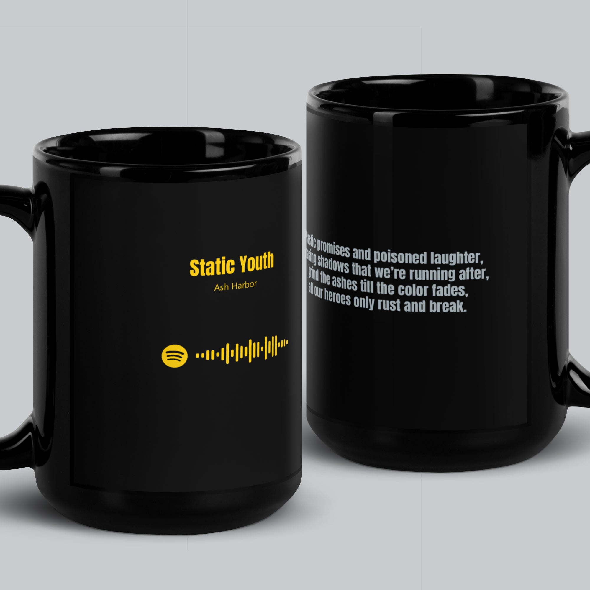 Black Glossy Mug 15oz with custom Music Code of your song