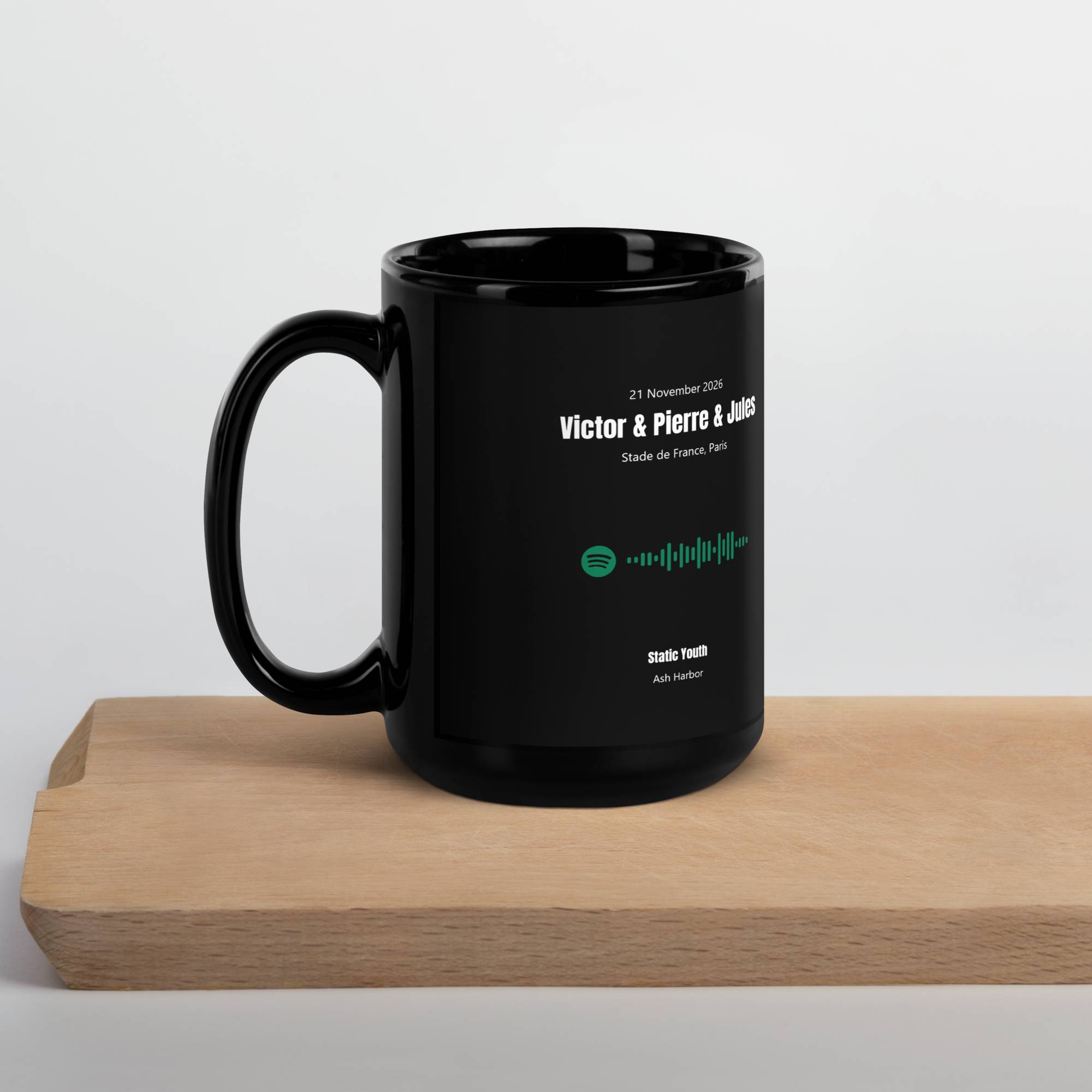 Black Glossy Mug 15oz with custom Music Code of your song