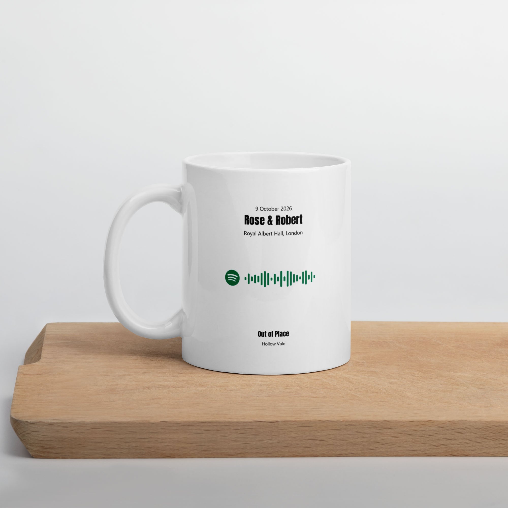 White Glossy Mug 11oz with custom Music Code of your song