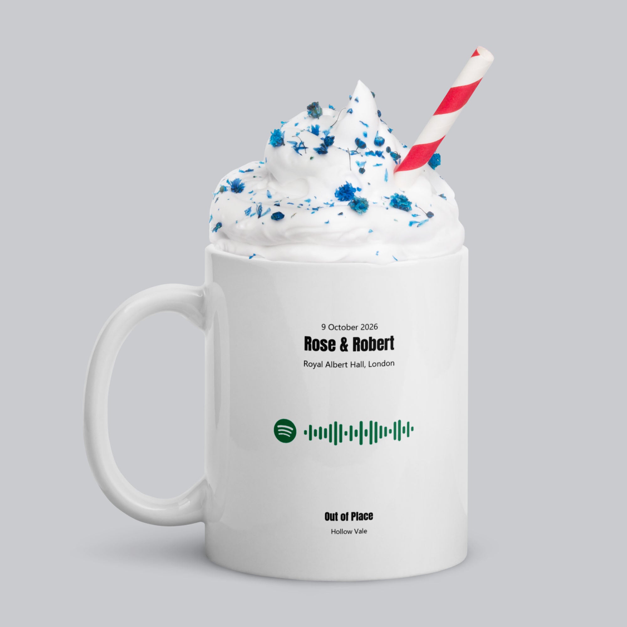 White Glossy Mug 11oz with custom Music Code of your song